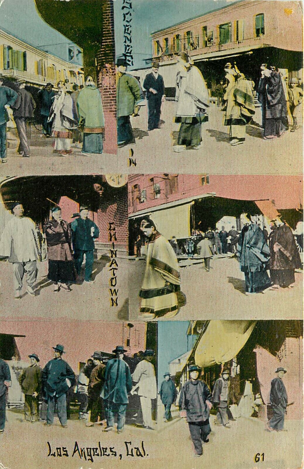 c1910 Postcard 61. Multiview Scenes in Chinatown, Los Angeles CA, Tichnor Bros.