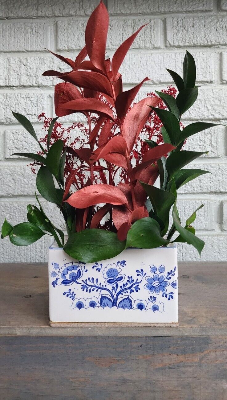 Vintage blue danube onion flower frog white blue porcelain vase made in Japan