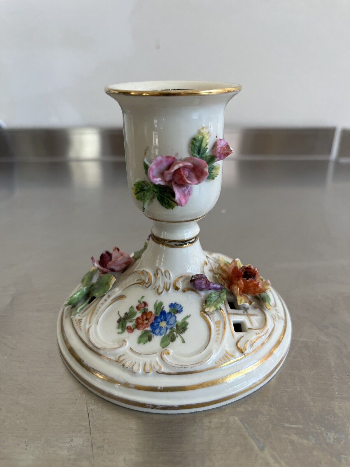 DRESDEN Saxony Vintage Porcelain Candle Holder 4 H x 4 D