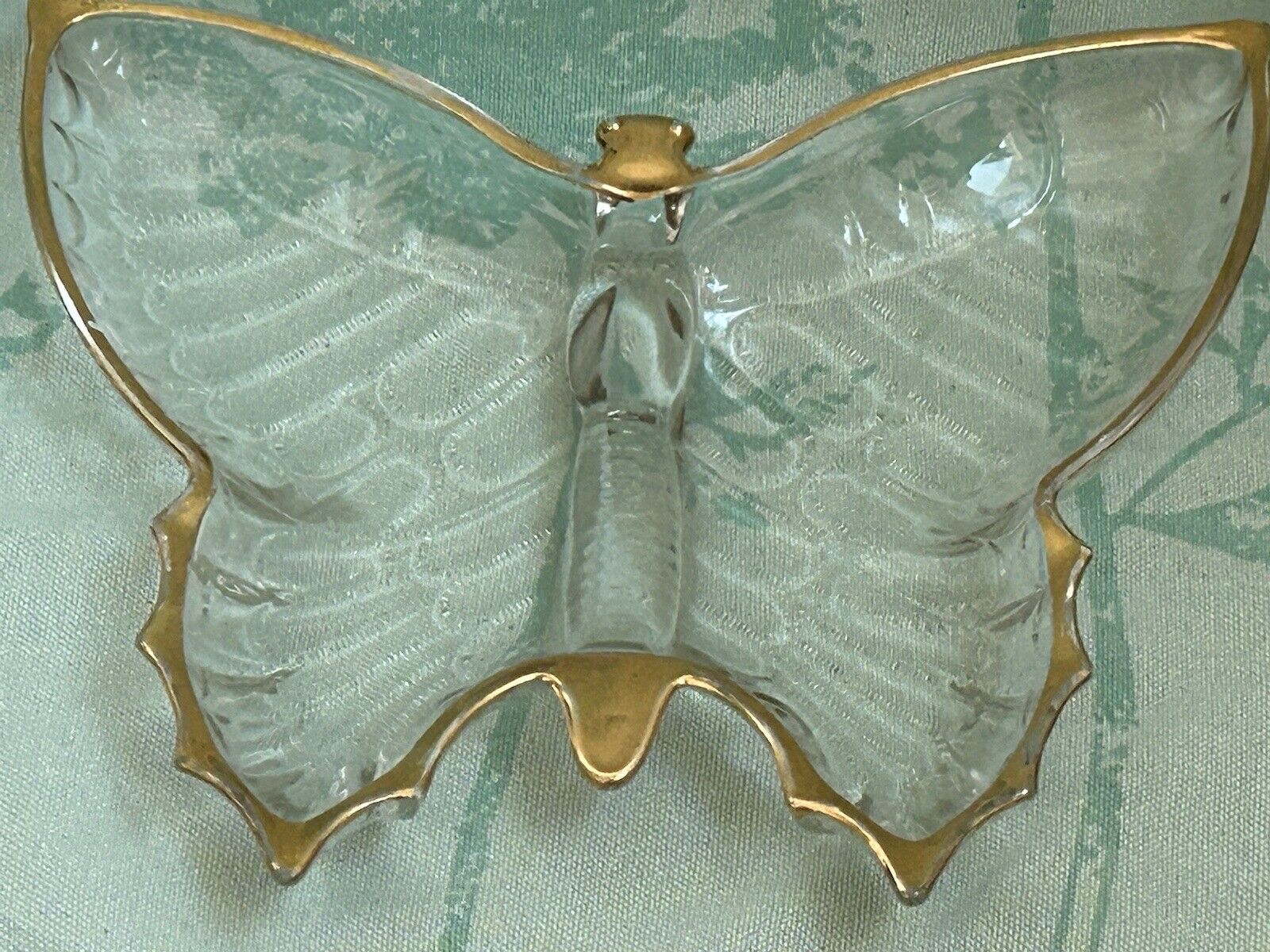Vintage Large Glass/Brass Butterfly Trinket Dish