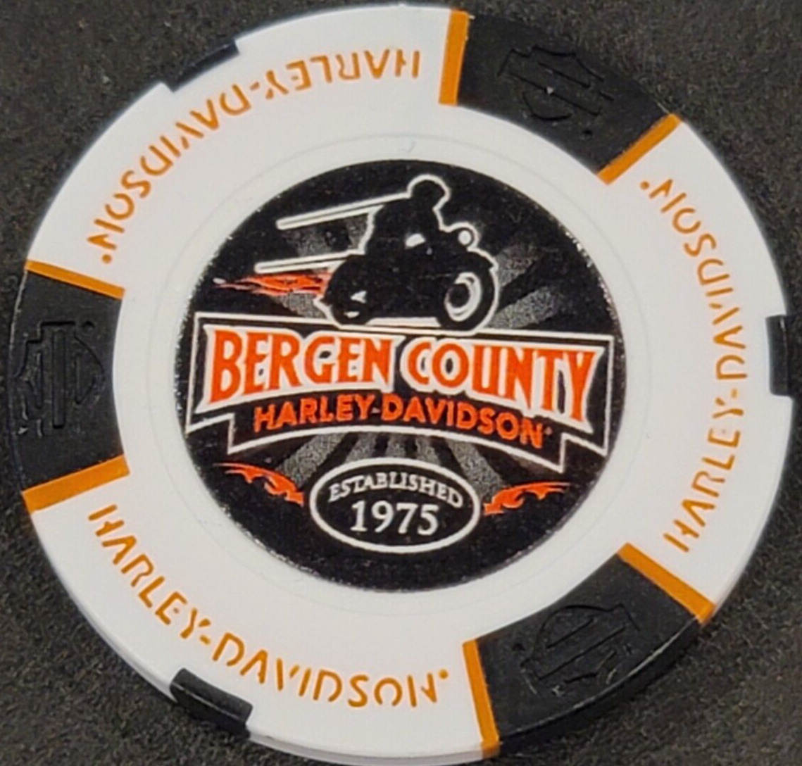 BERGEN COUNTY HD ~ NEW JERSEY (White/Black Full Colr) Harley Davidson Poker Chip
