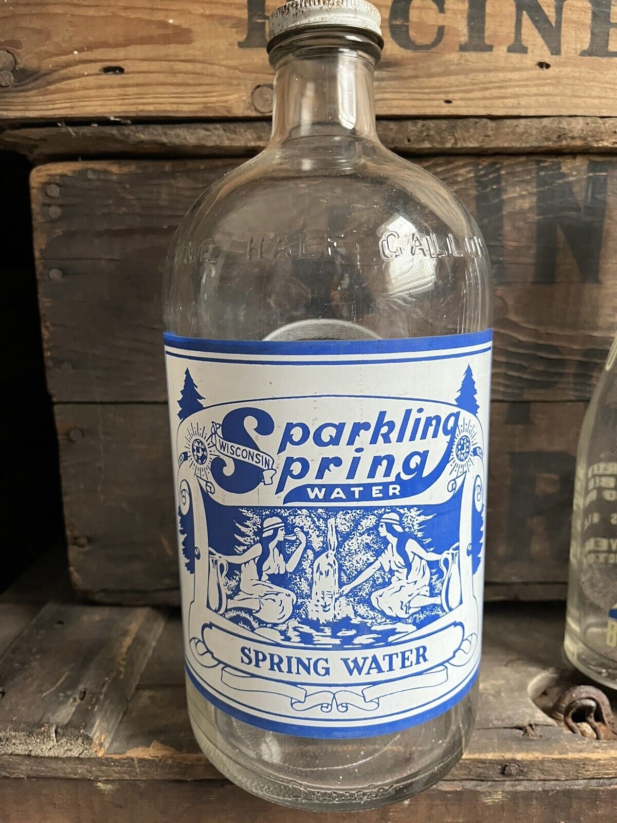 Very Rare Indian Sparkling Spring Water Half Gallon ACL Bottle Kenosha Wi Wis