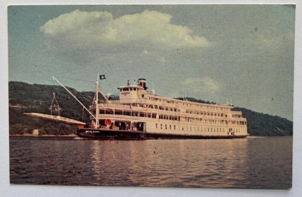 DELTA QUEEN (Greene) Port bow view on river. c1960..