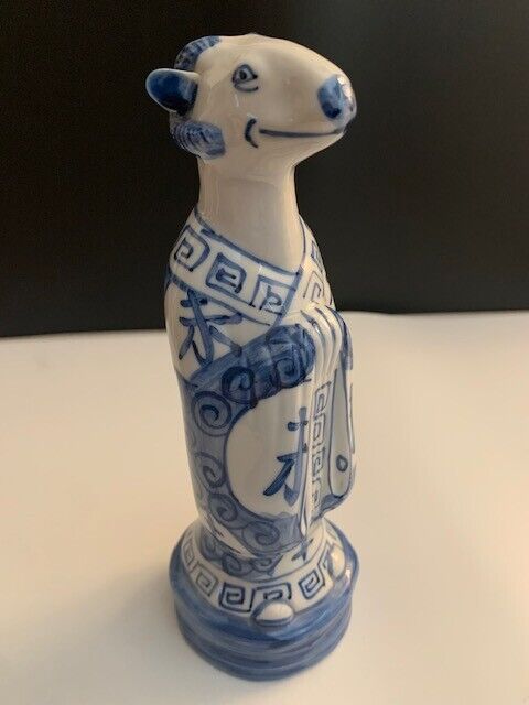 Vintage Chinoiserie Chinese Zodiac Year of the Ox Blue/White Ceramic FIGURINE