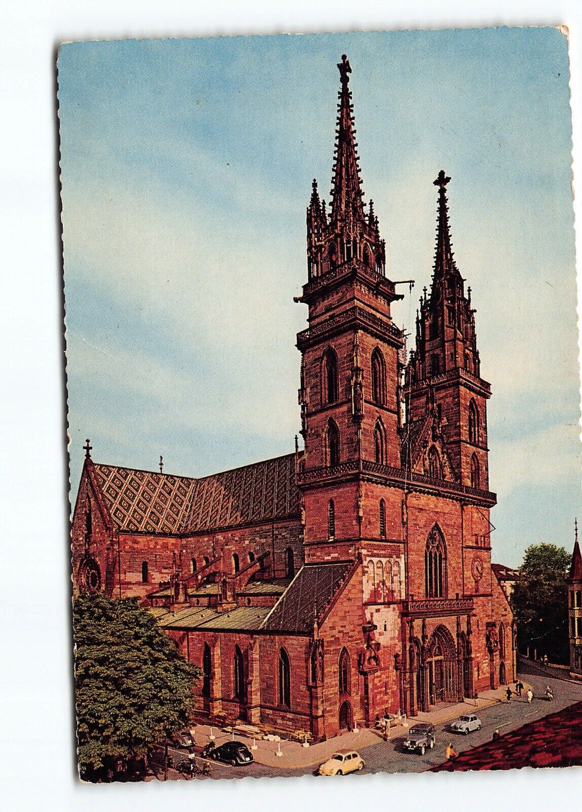 Basel Minster Cathedral Switzerland Cont Postcard Vtg Posted 1961