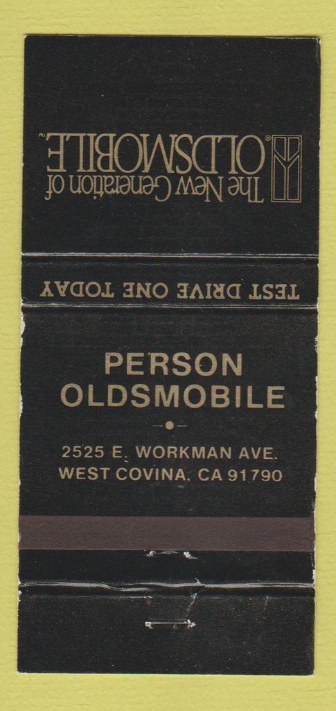 Matchbook Cover - Person Oldsmobile West Covina CA WEAR 30 Strike