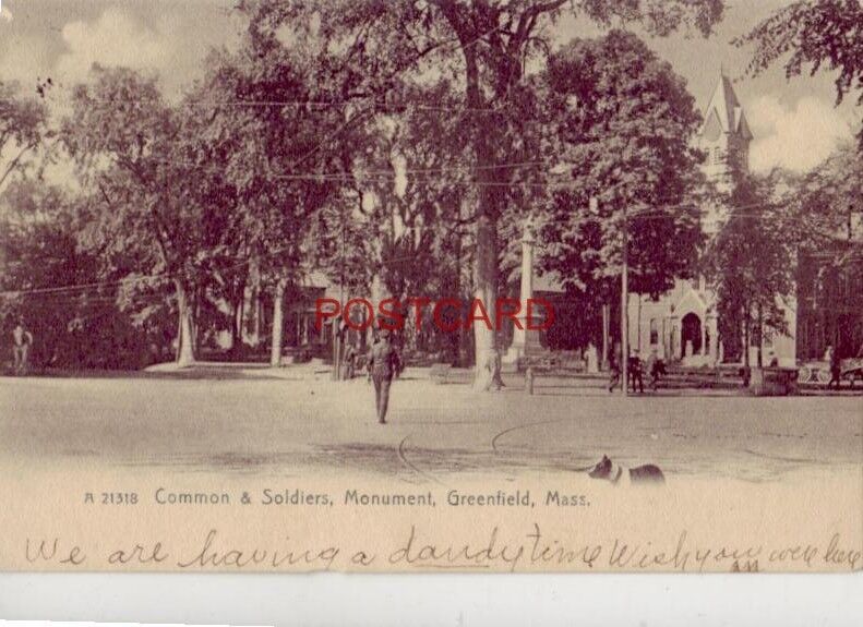 pre-1907 COMMON & SOLDIERS MONUMENT, GREENFIELD, MASS. 1909