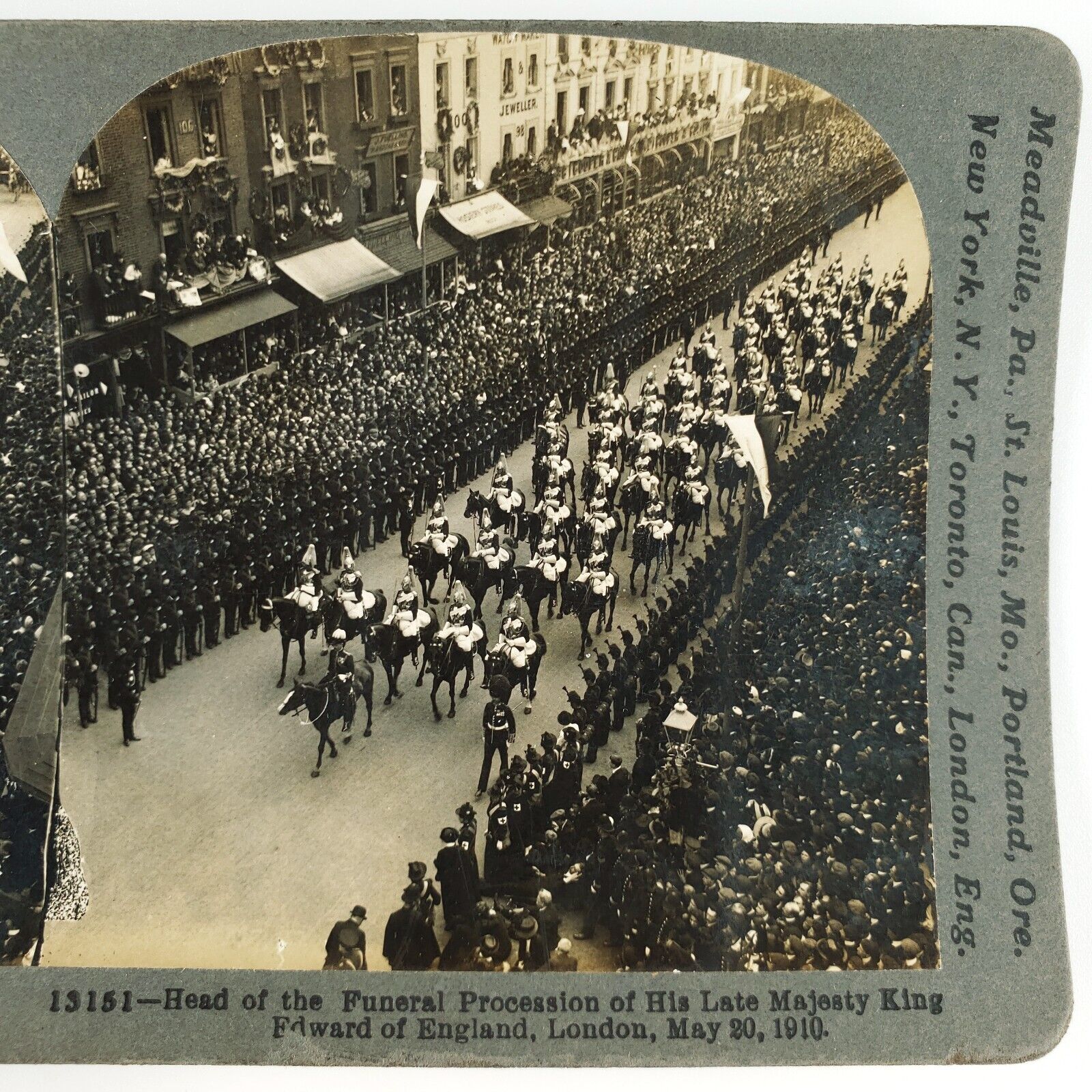 King Edward VII Funeral Procession Stereoview c1910 London England Street A1776
