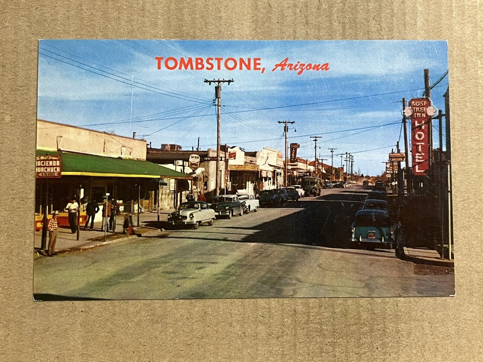 Postcard Tombstone AZ Arizona Allen Street Downtown Hotel Old Classic Cars