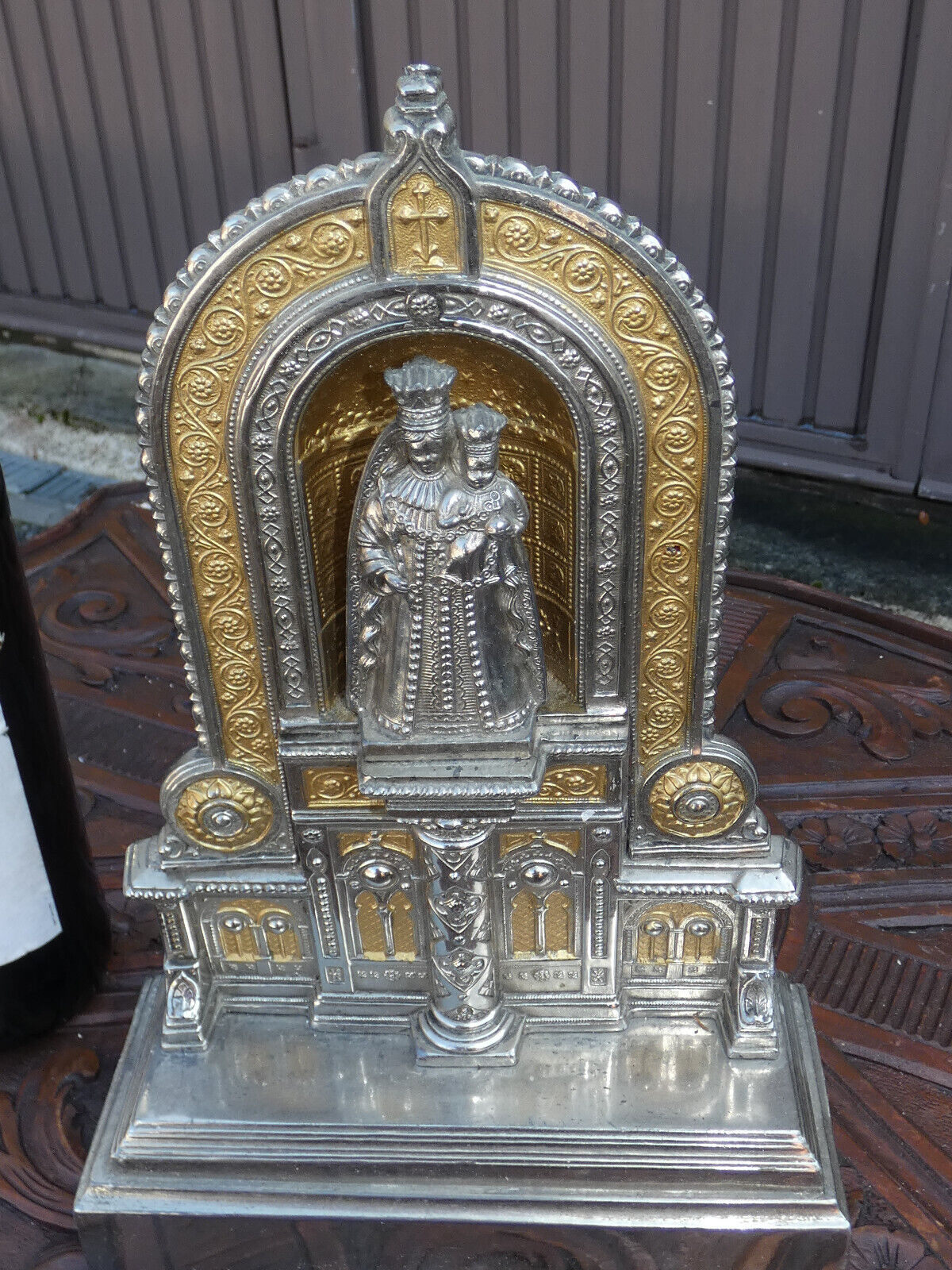 Vintage religious chapel niche Madonna statue 1970