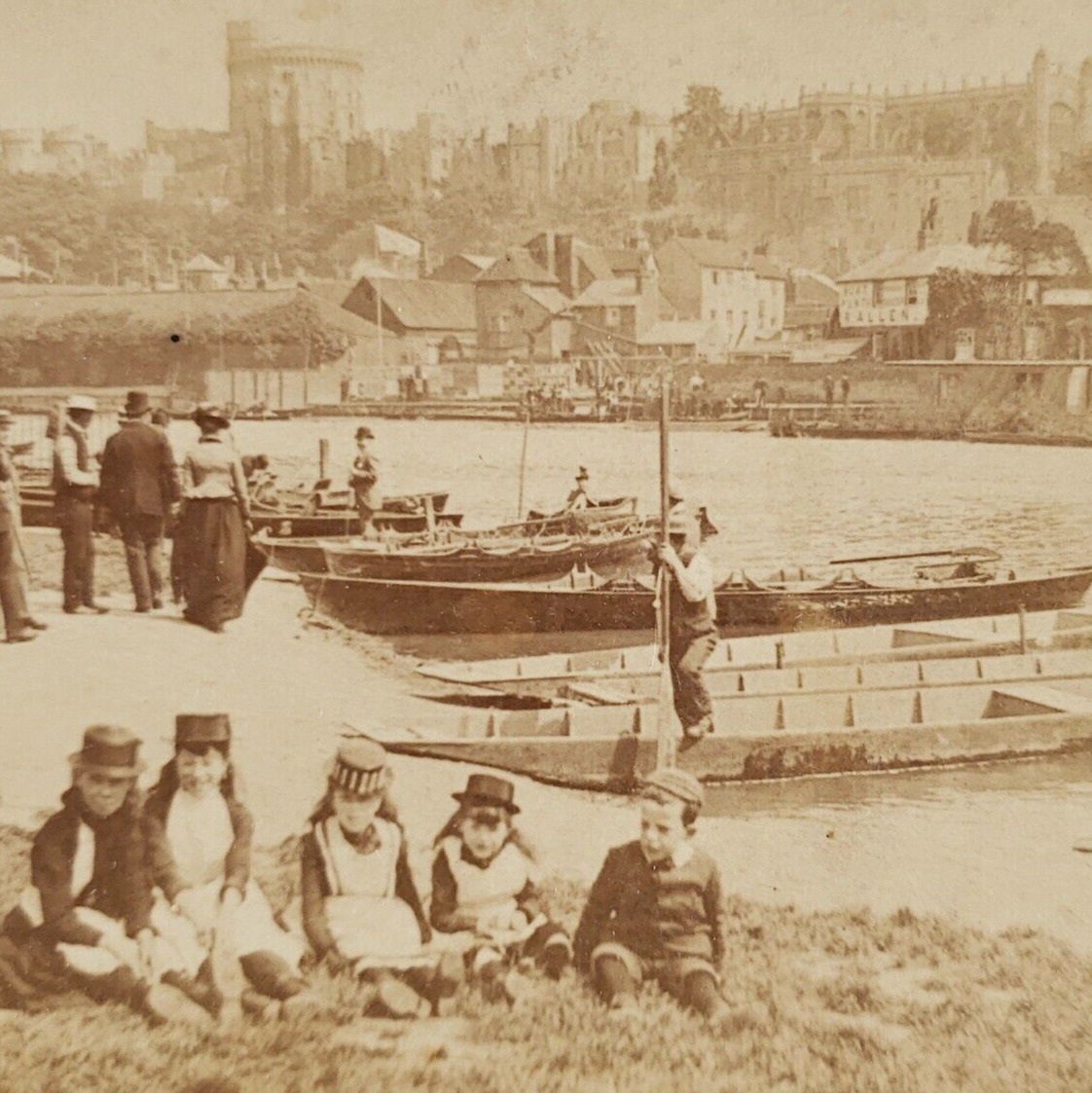 River Thames Boat Children Stereoview c1891 Windsor Castle England Kilburn B1753