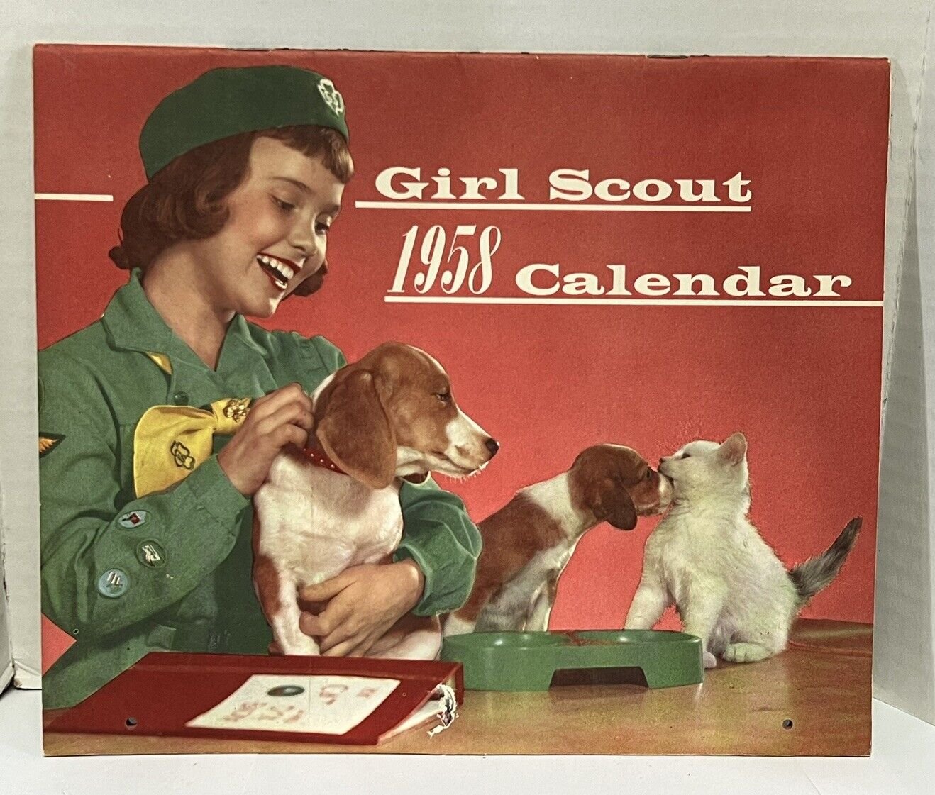 Vintage 1958 Girl Scout Calendar Union Litho USA Made Pencil Writing on 3 Months