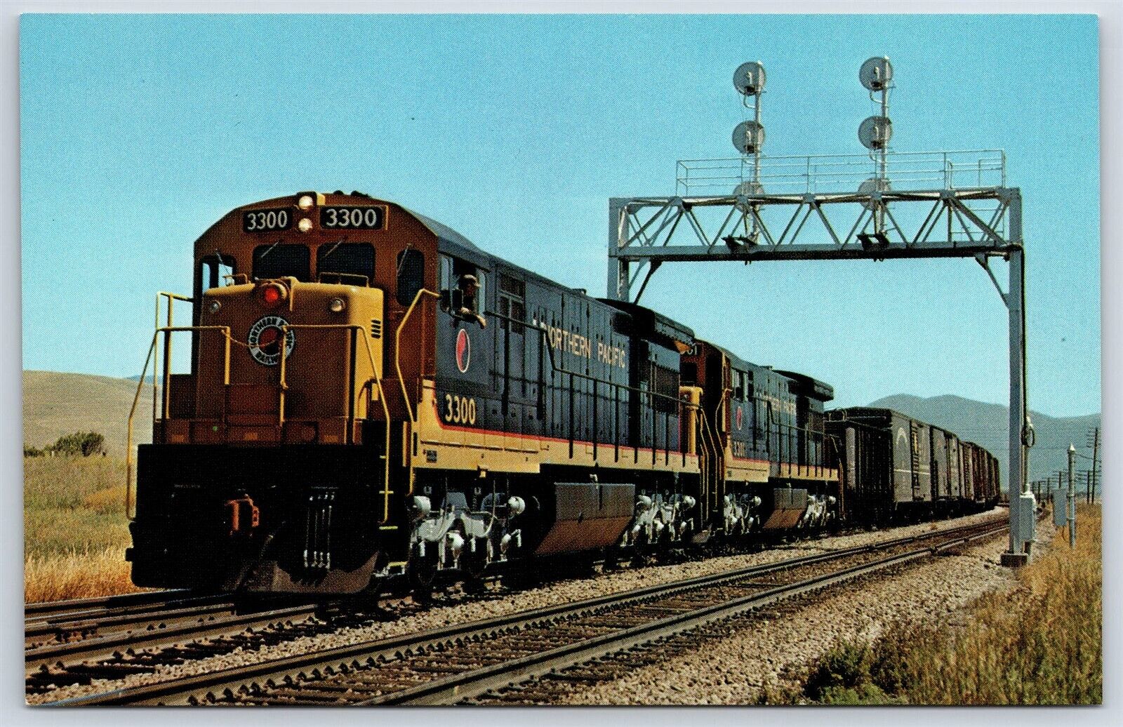 Postcard Train Northern Pacific Railway Locomotive at Missoula MT AQ8
