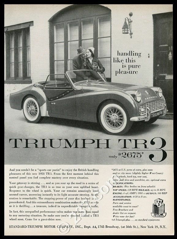 1958 Triumph TR3 tr-3 car photo Handling Like This is Pure Pleasure vintage ad