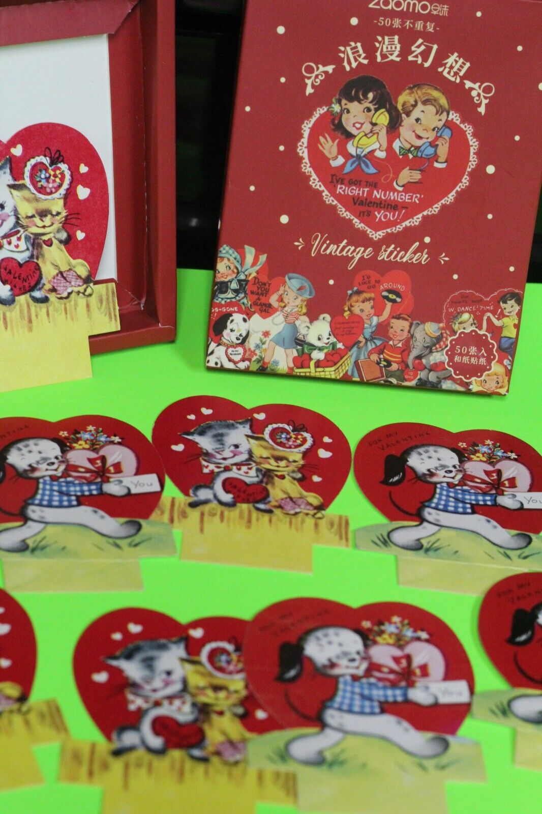 8 vintage valentine cards unused old stock & a keepsake box