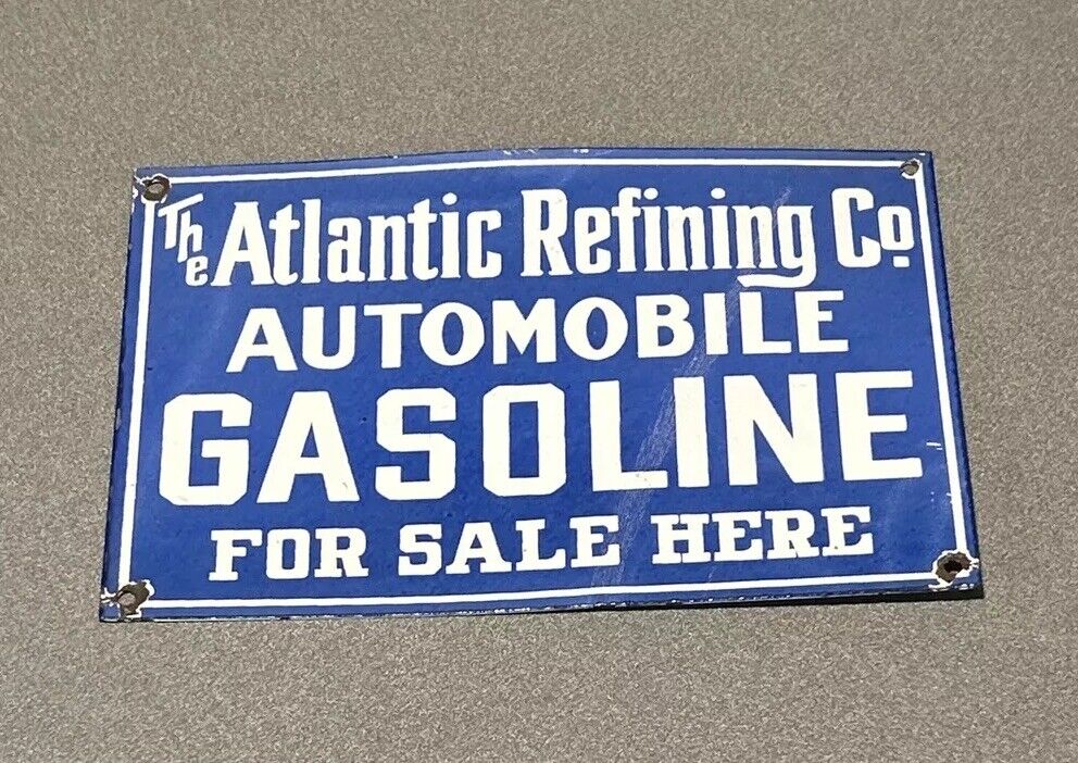 VINTAGE ATLANTIC GASOLINE  MOTOR OIL PORCELAIN SIGN CAR GAS AUTO