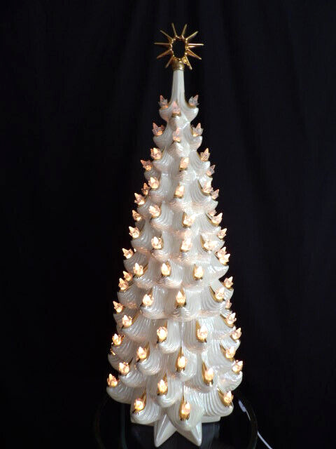 Vintage Large MCM 32” Atlantic Mold Ceramic Christmas Tree Opalescent BEAUTIFUL