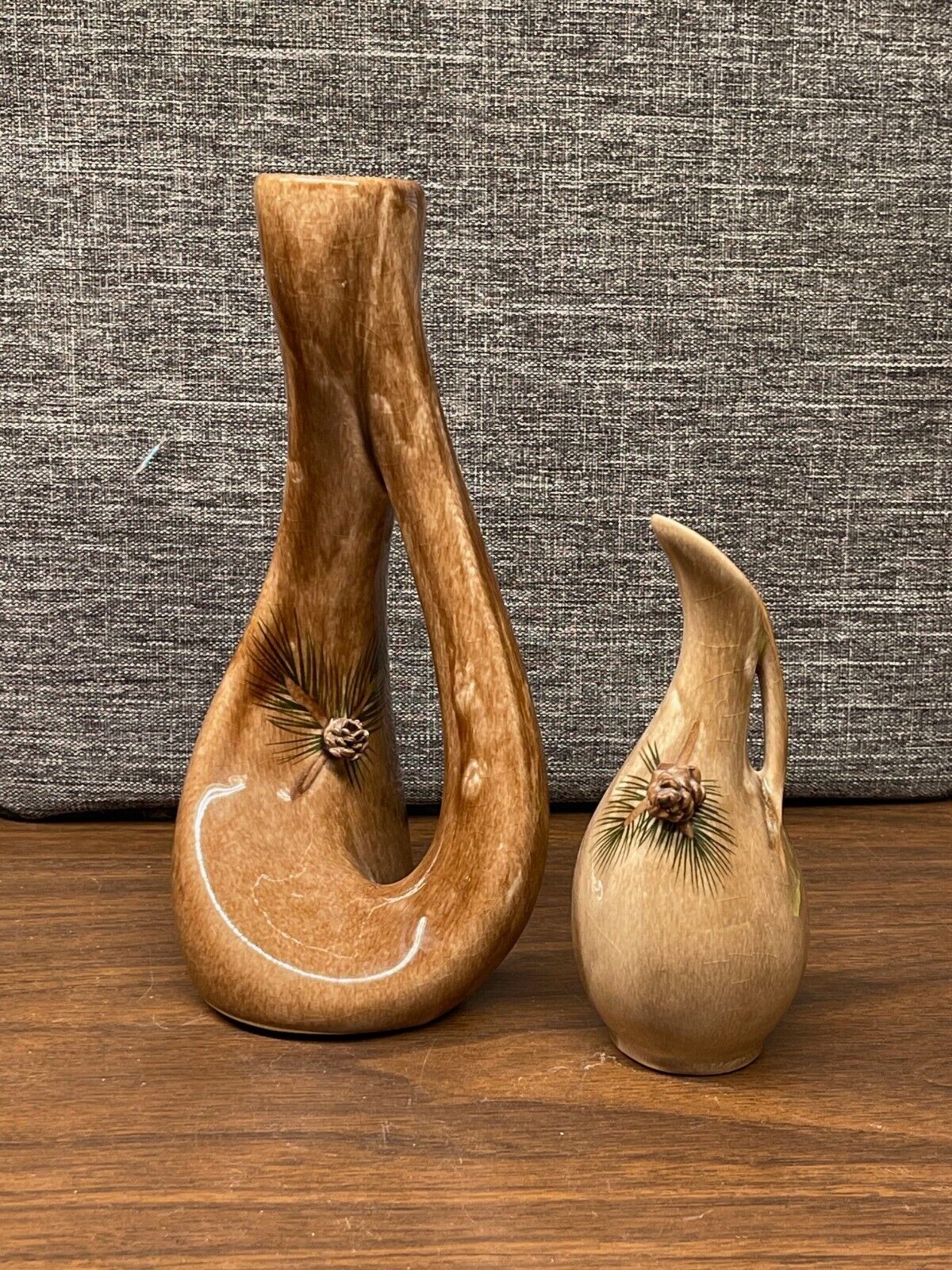 Vintage MCM Brown Pinecone Vases Pair