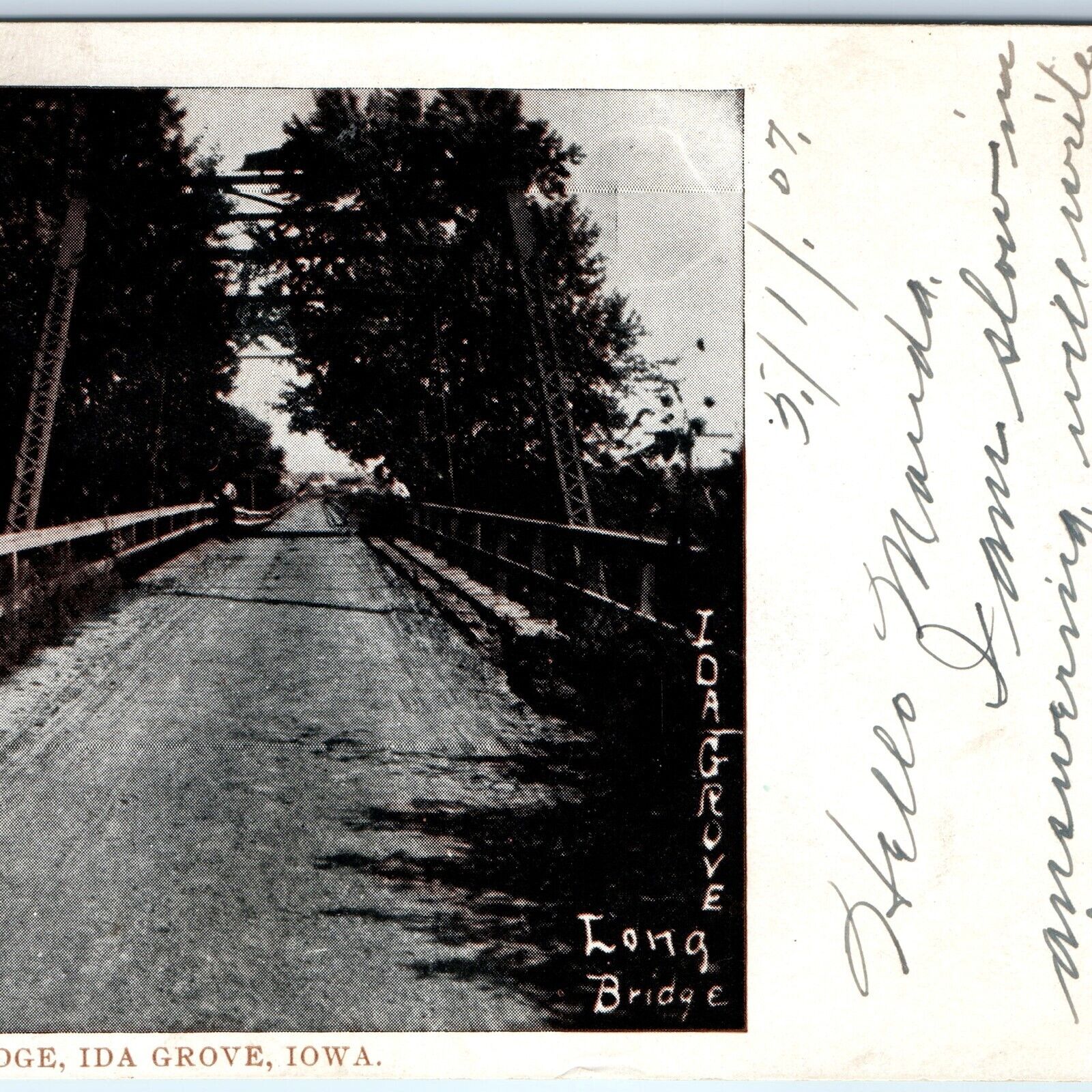 1907 UDB Ida Grove, IA Long Bridge Truss Postcard Des Moines Sioux City RPO A172