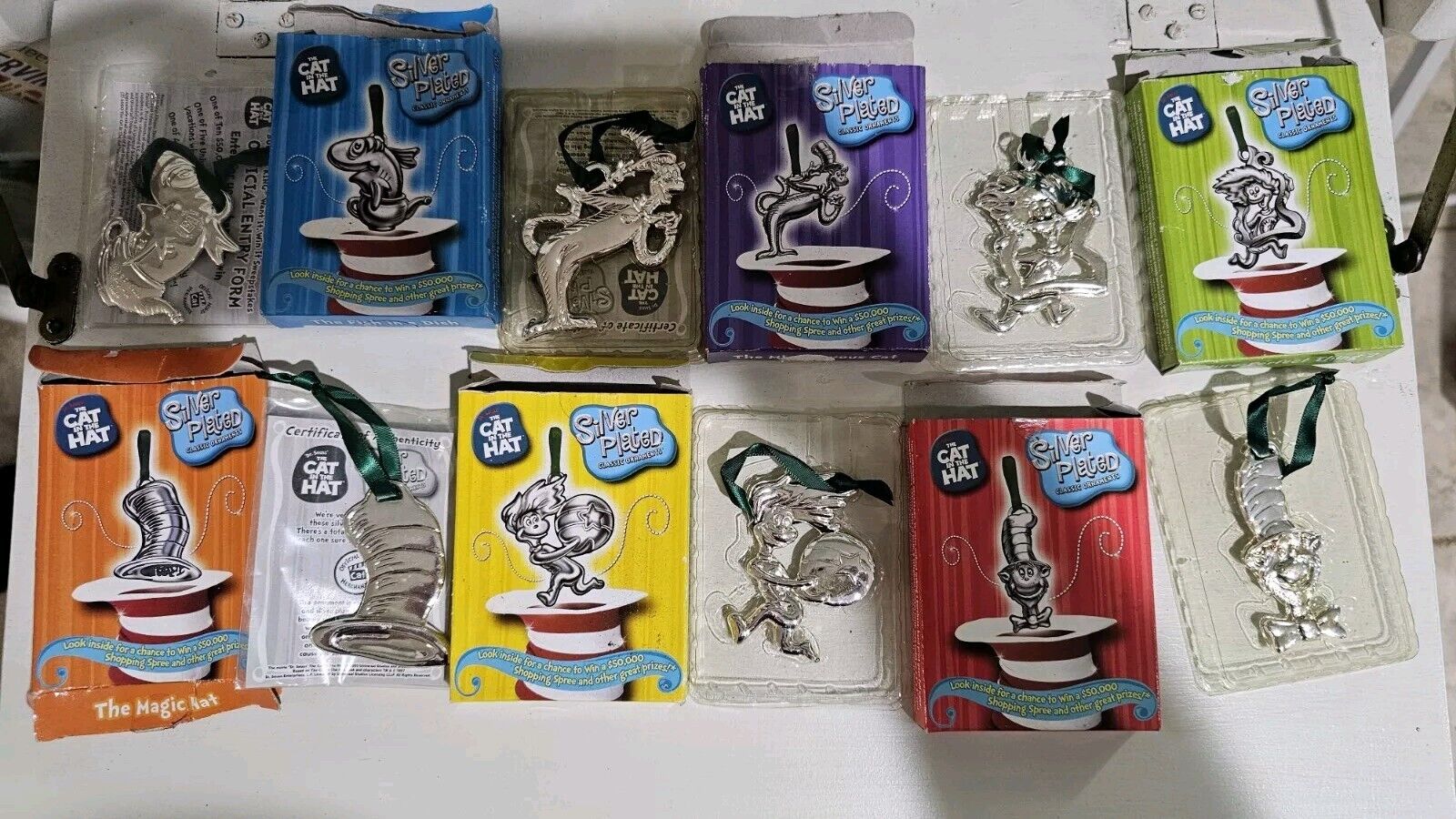 2003 Burger King Silver Plated CAT IN THE HAT ordiments Complete Set Of 6