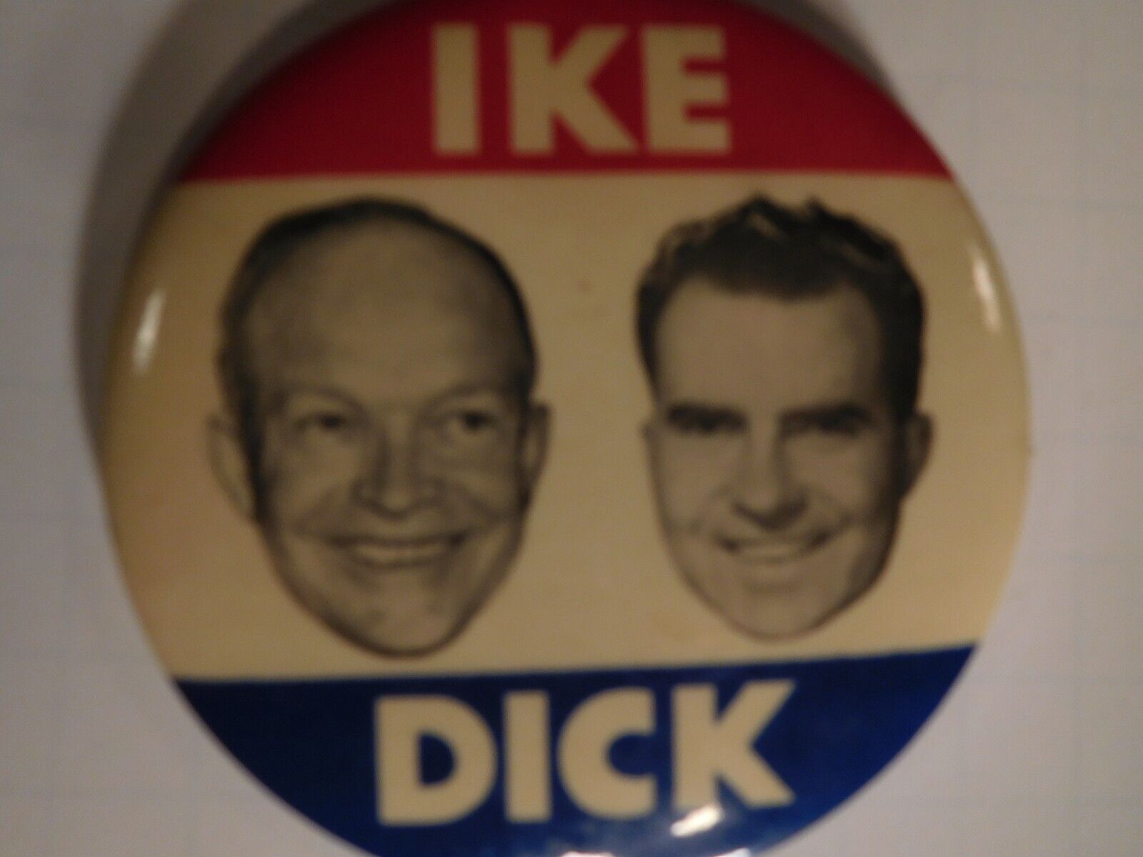 Vintage 1952 Red, White & Blue IKE/DICK 3-1/2 inch Presidential Campaign Button