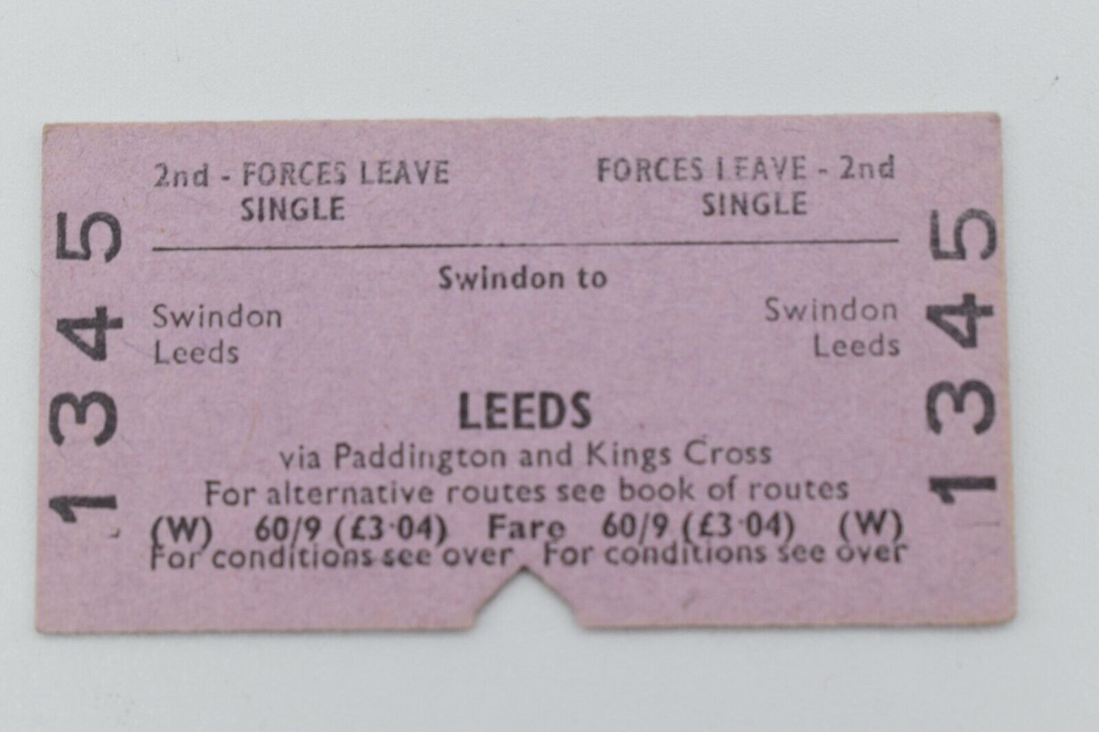 BRB Railway Ticket 1345 Swindon to Leeds 