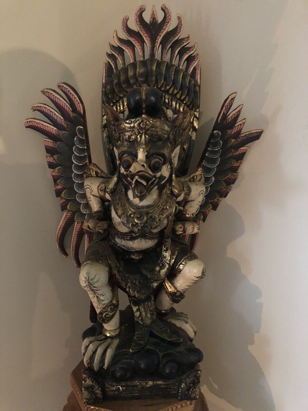 Antique Garuda Eagle Wood Sculpture Gilt India Statue Asian Hindu Rare Old 20th