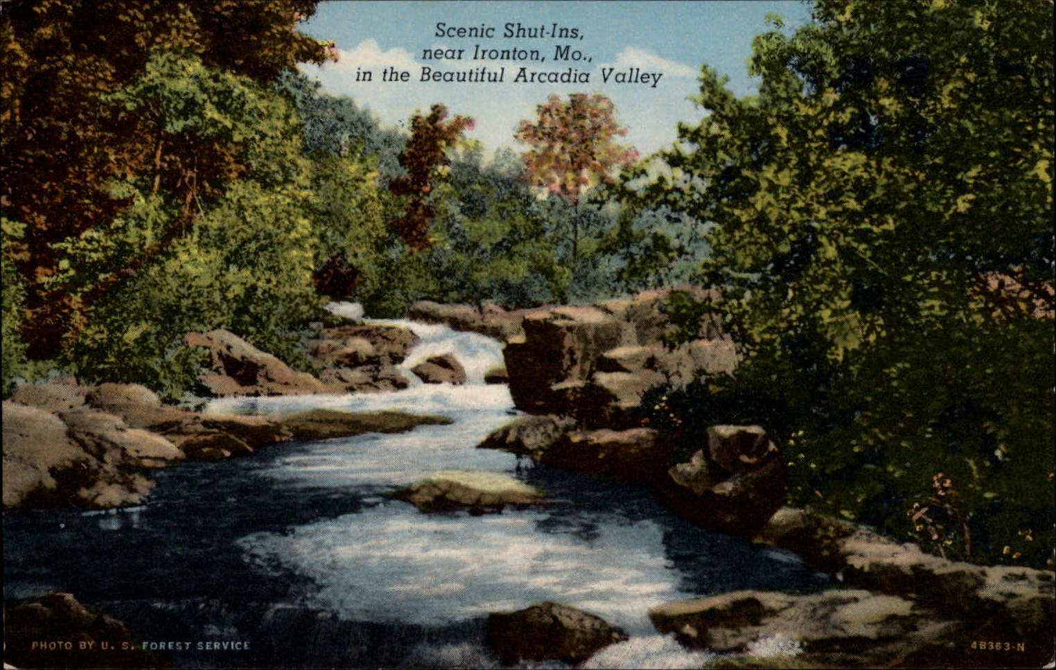 Ironton Missouri Arcadia Valley Shut-ins river view unused vintage postcard