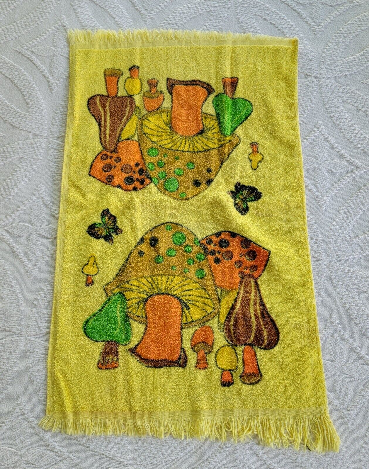 Merry Mushroom Vintage 70’s Yellow Cannon Hand Towel Retro Used