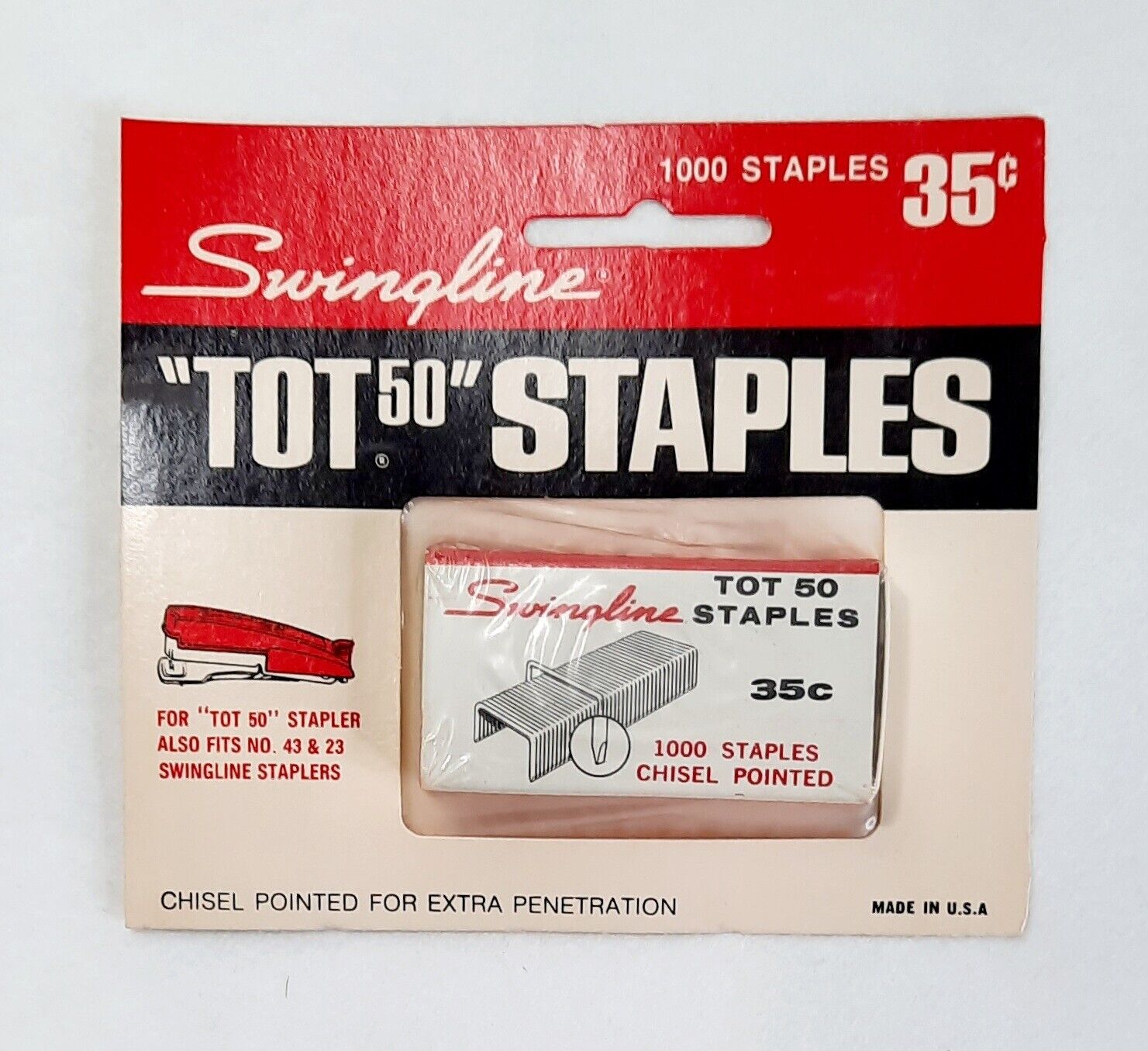 Swingline Tot 50 Staples 1000 Count Box Chisel Pointed New In Package VTG NOS