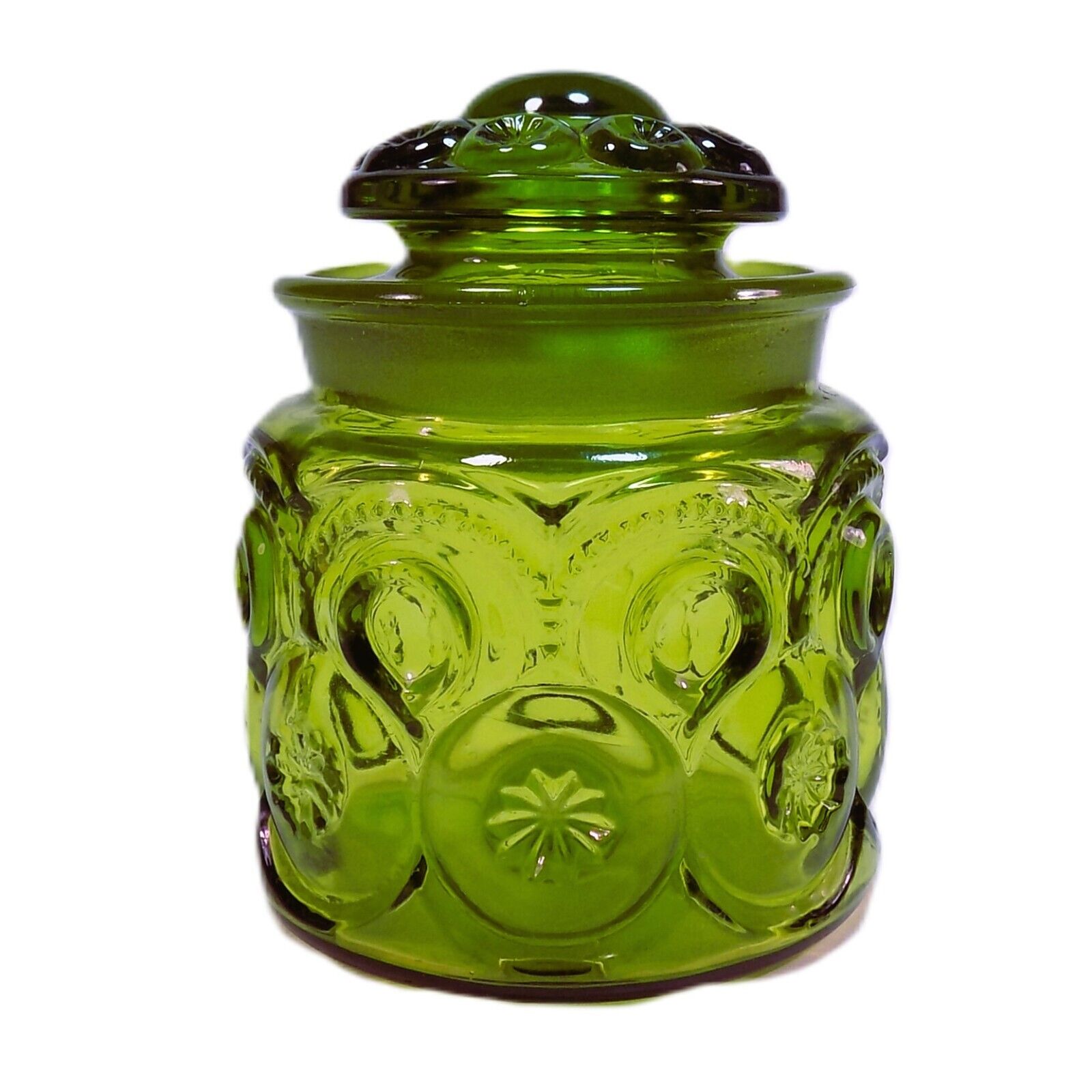 Vintage Moon & Stars Green Glass Canister with Lid 5\
