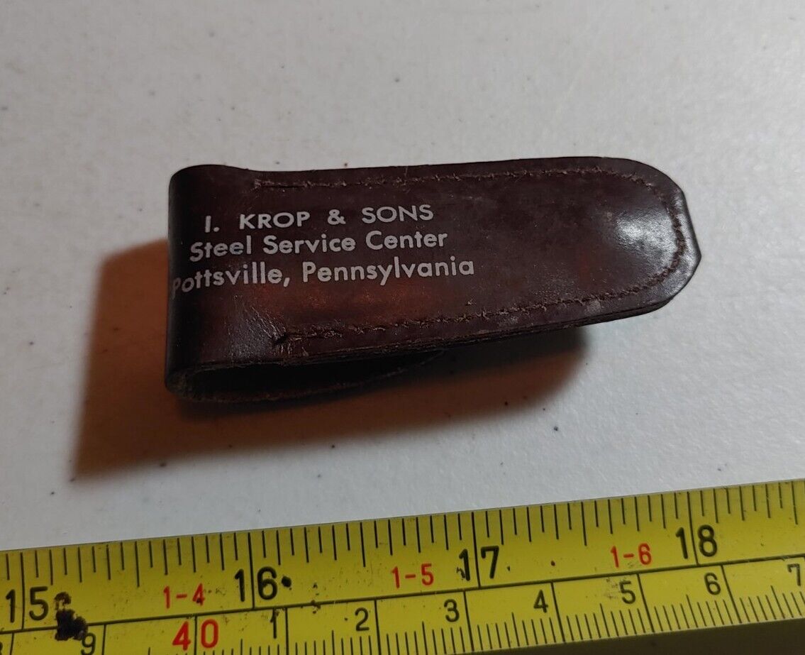Vtg I. Krop & Sons Pottsville PA Advertising Leather Nail clipper Case Keychain