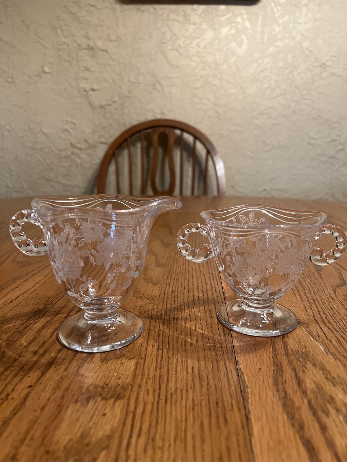 Fostoria Glass Willowmere Etched Roses Creamer & Open Sugar Bowl