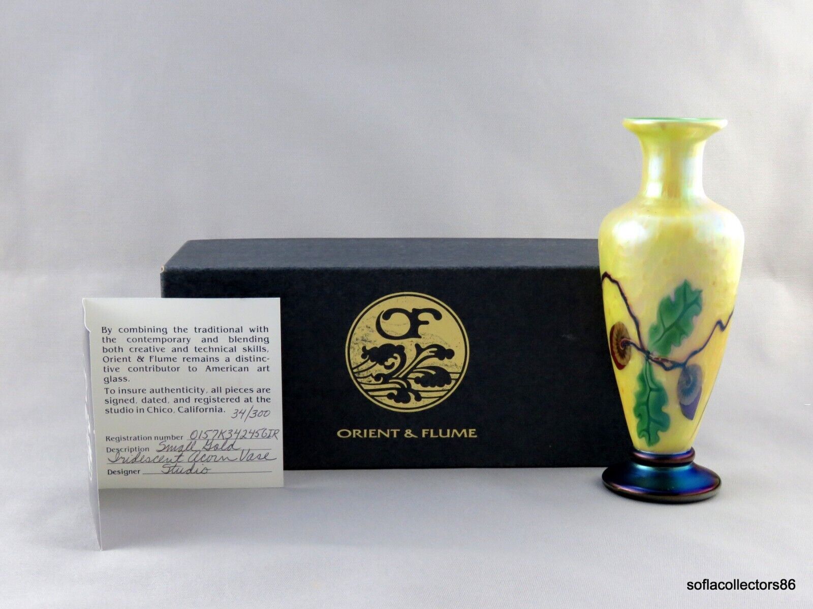 Orient & Flume Small Vase Acorn Décor on Yellow Ltd Ed (34/300) w Box and COA
