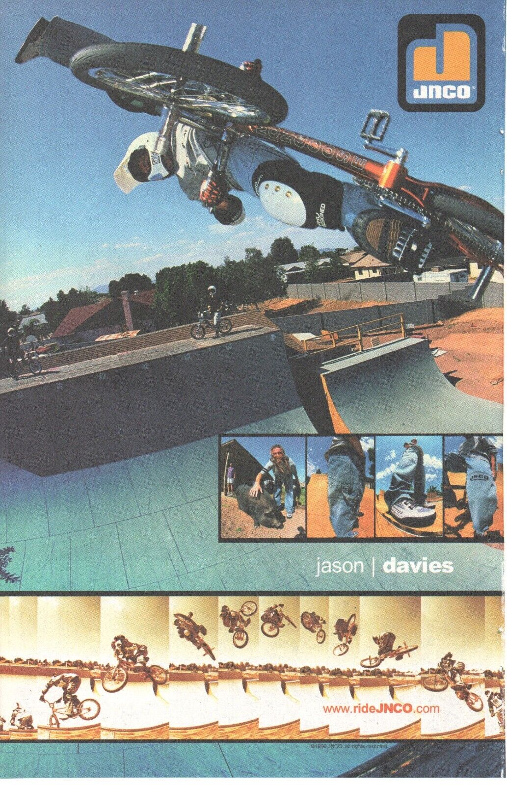 1999 Jnco Jeans Print Ad/Poster Jason Davies BMX Bike Skateboard Apparel 90s