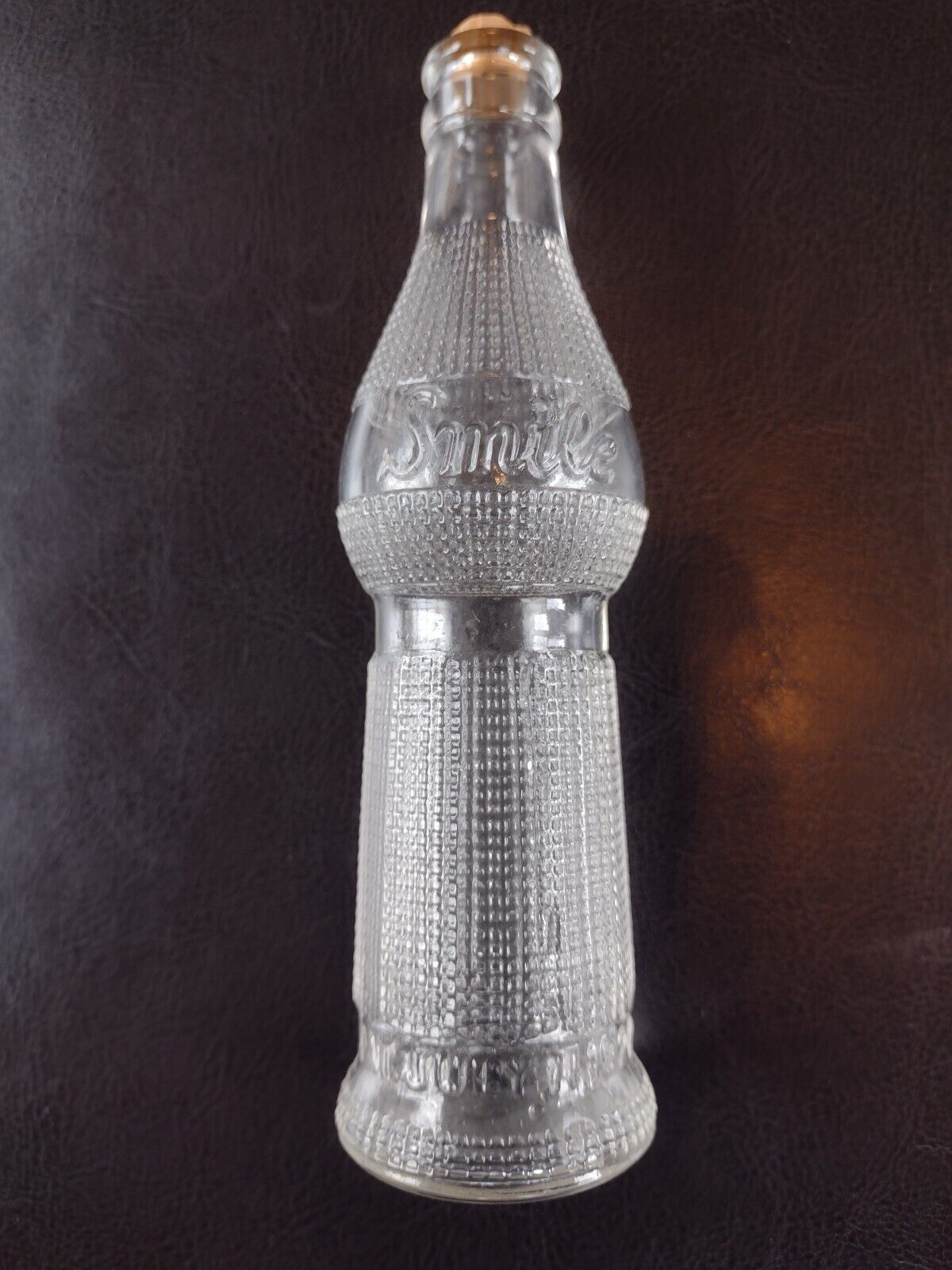 Vintage SMILE SODA BOTTLE W/ CORK, Glass 2.5 Oz. Smile Soda Bottle - 6\