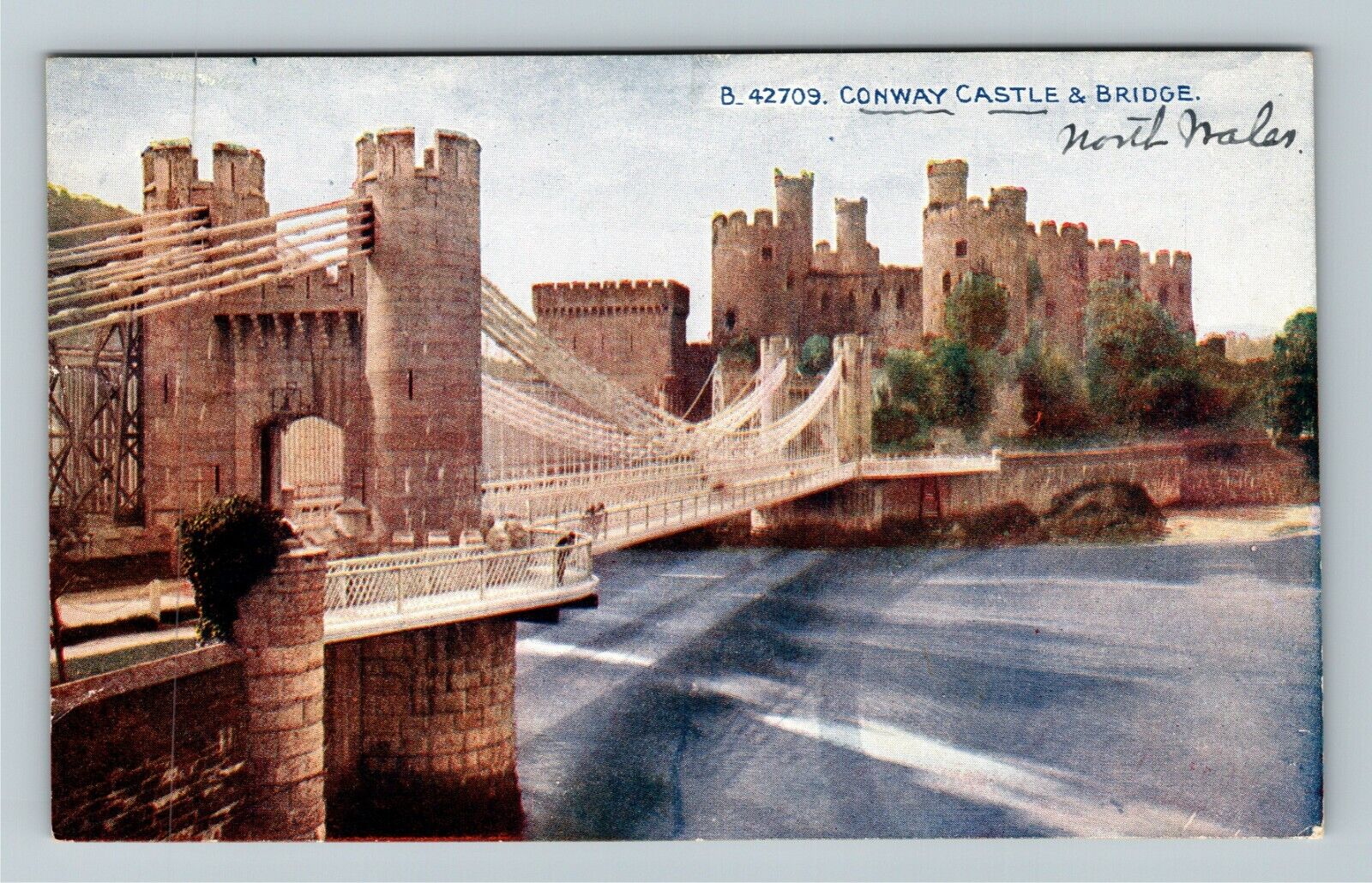 North Wales United Kingdom Conway Castle & Bridge Vintage Postcard