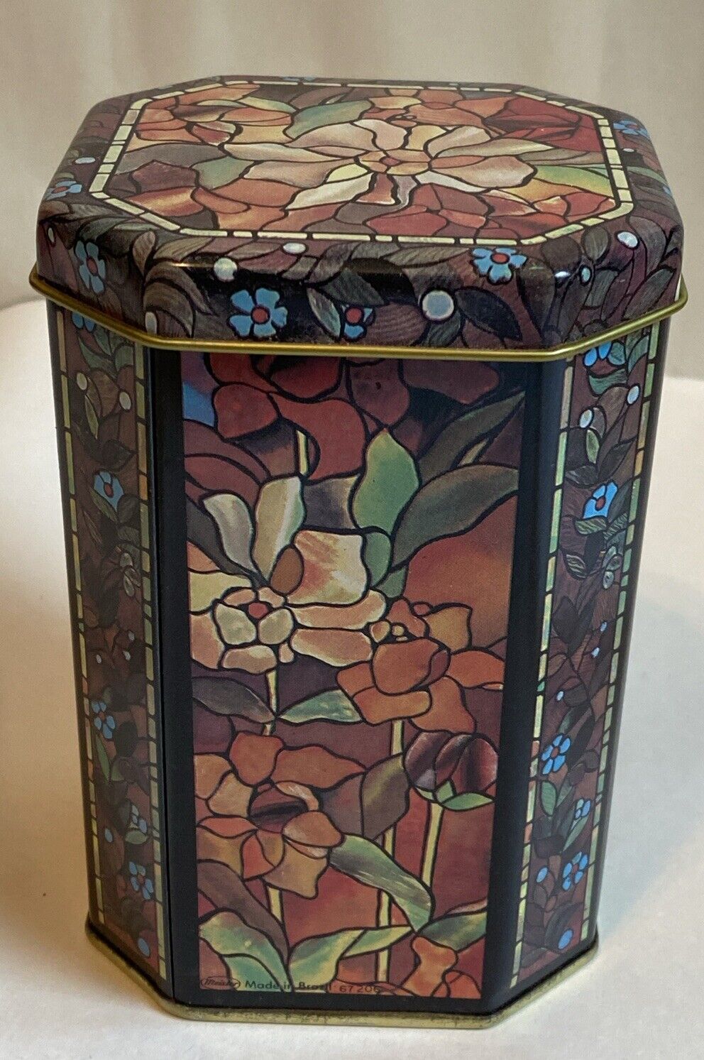 Meister Floral Octagon Collectible Tin 3 1/2” X 5” X 3 1/4” Excellent Condition