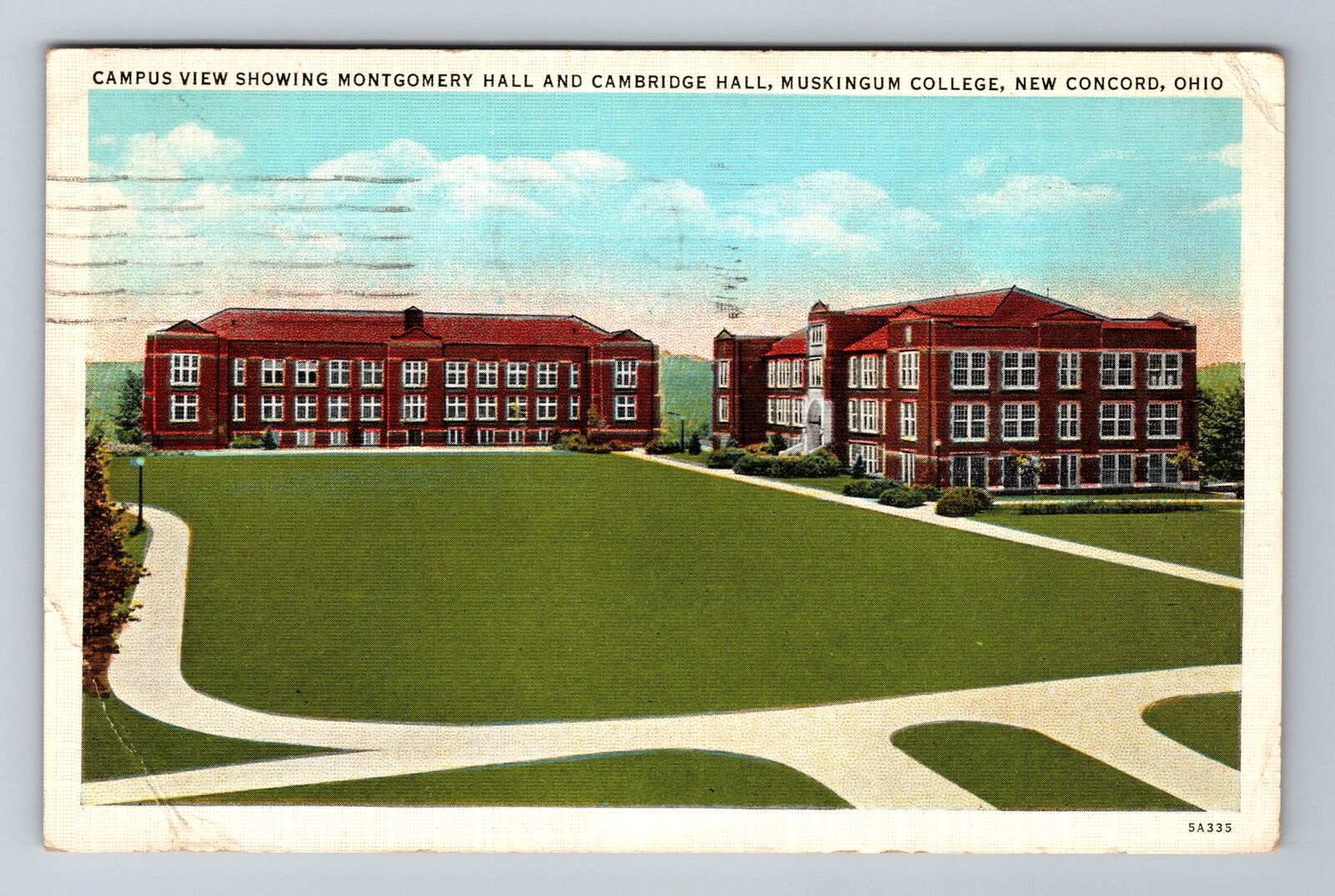 New Concord OH-Ohio, Muskingum College, c1937 Antique Vintage Souvenir Postcard