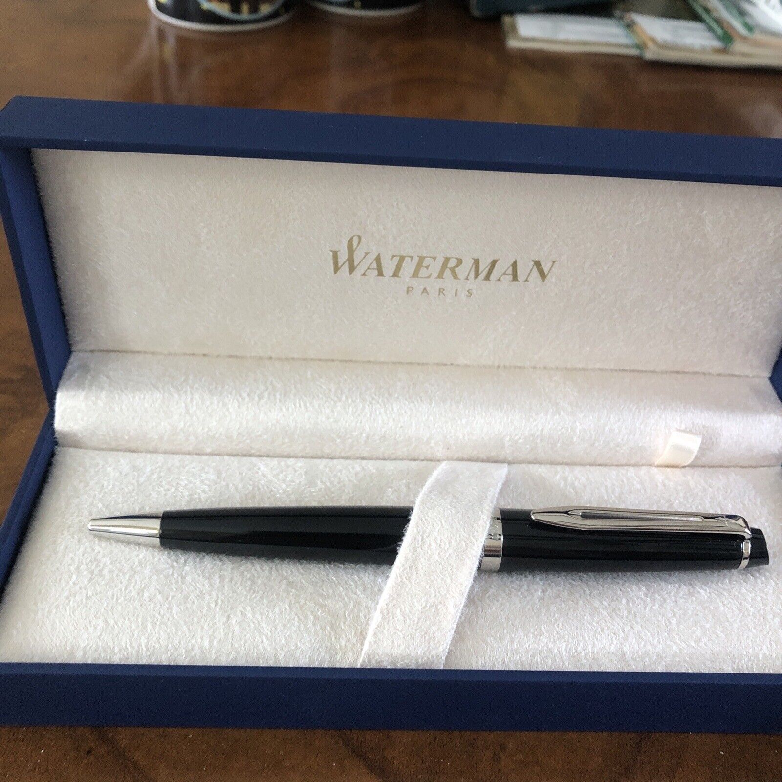 Waterman Pen Brand New In Box. Glossy Black With Silver Trim. Writes Beautiful.