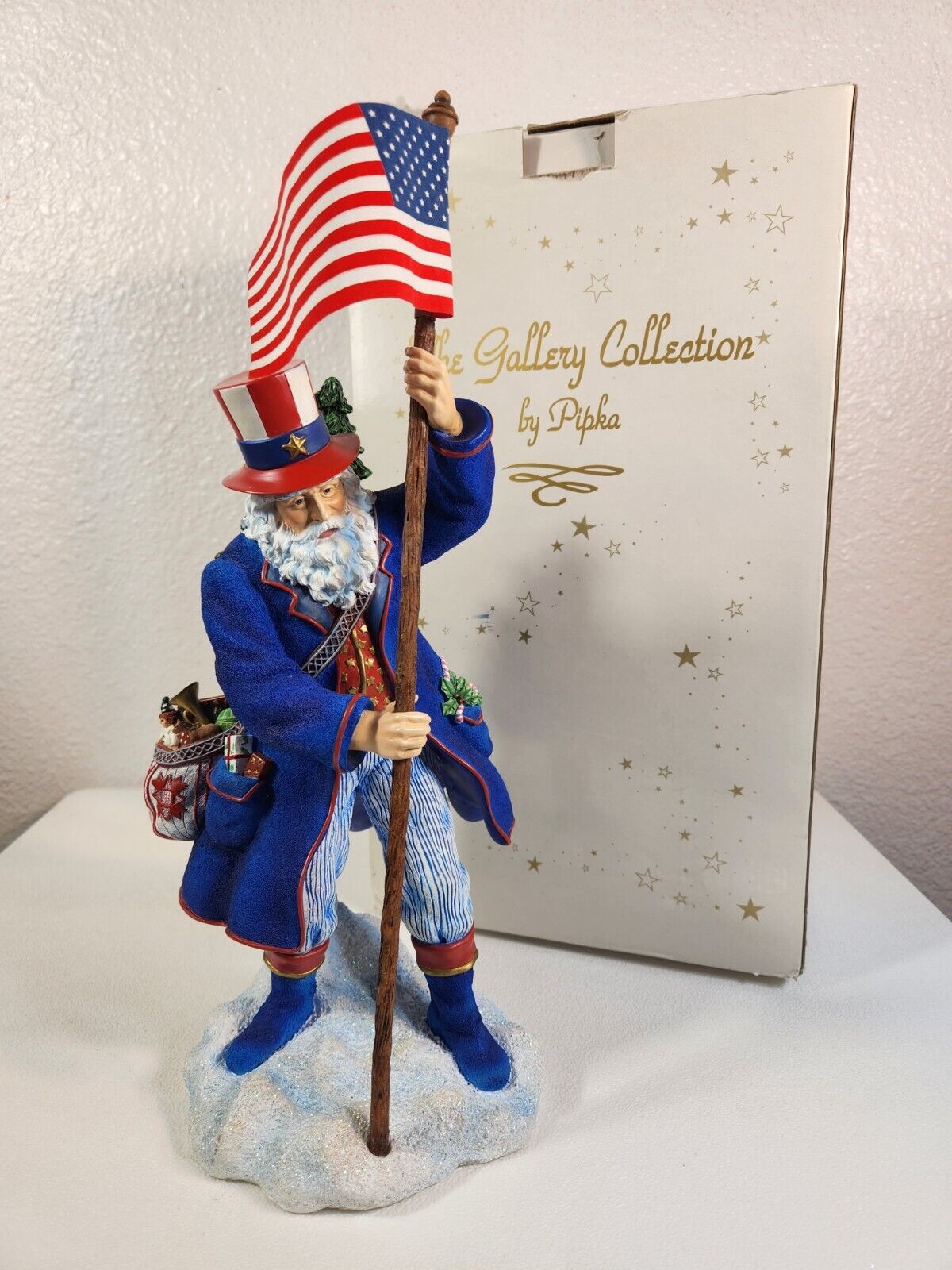 Patriotic Santa Christmas Figure & Flag The Gallery Collection by Pipka 2001