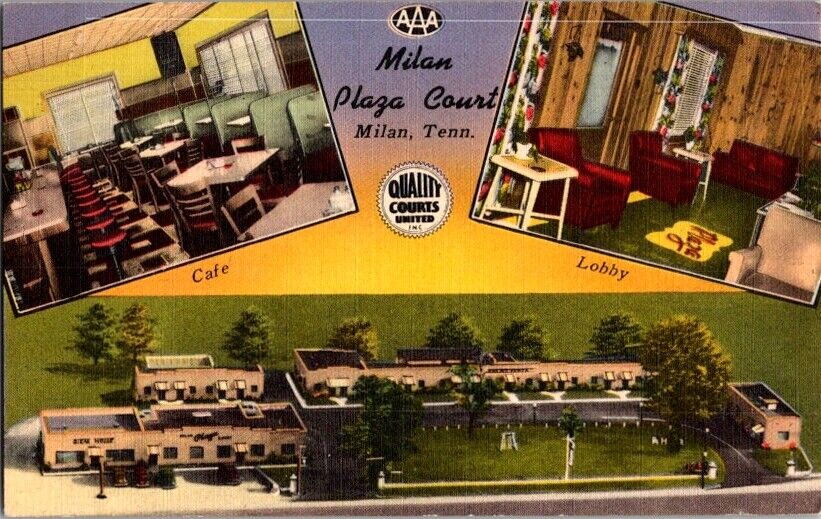 Vintage Postcard Milan Plaza Motor Court & Cafe Milan TN Tennessee 1952    D-146