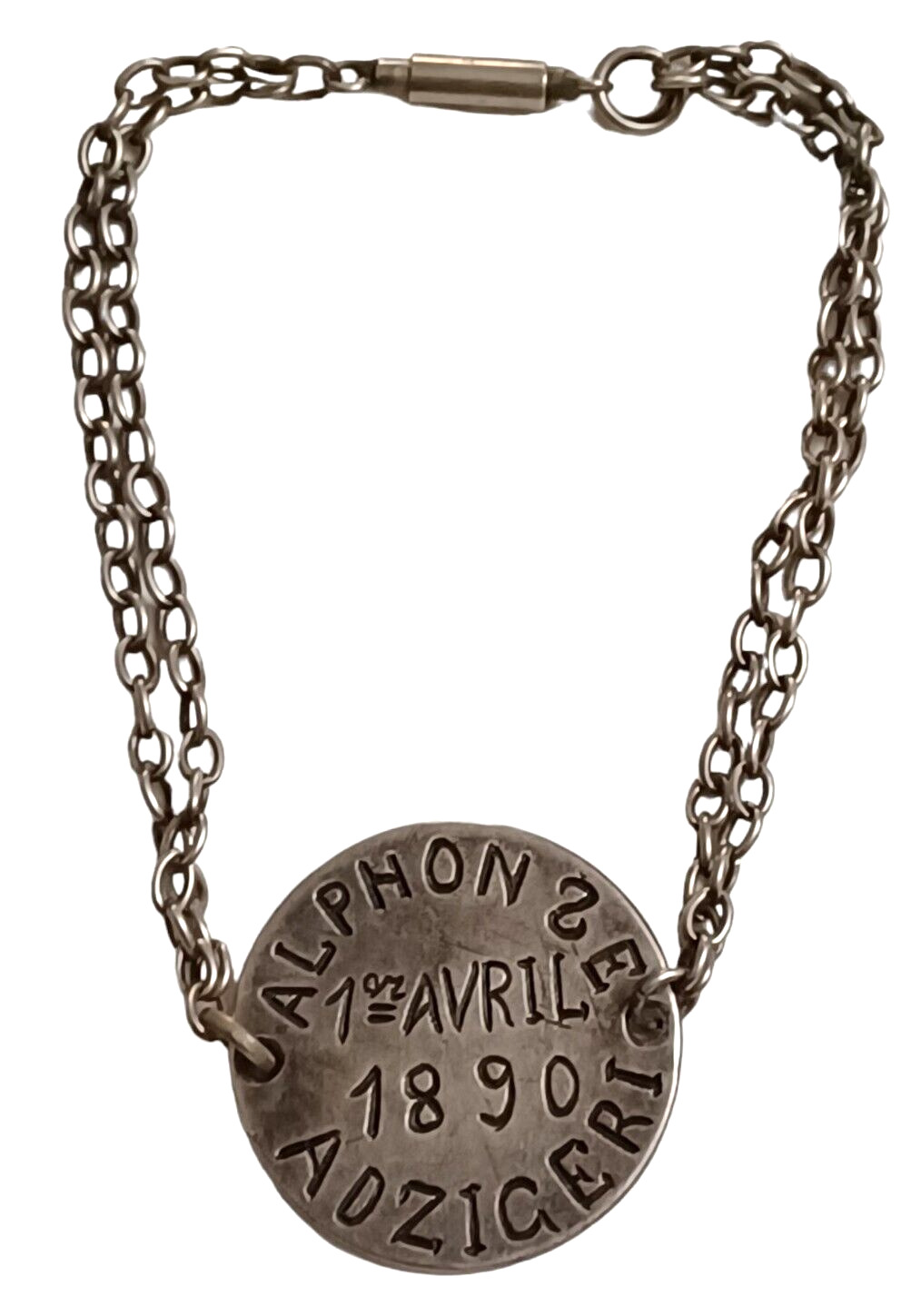 WWI ID Bracelet Named Alphonse Adzigeri Bracelet Verviers Liege 1890 No. 31781
