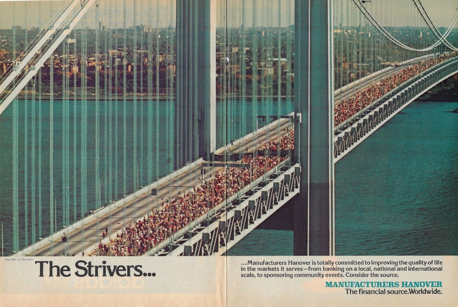 1978 Manufacturers Hanover New York City Marathon Verrazano VINTAGE PRINT AD