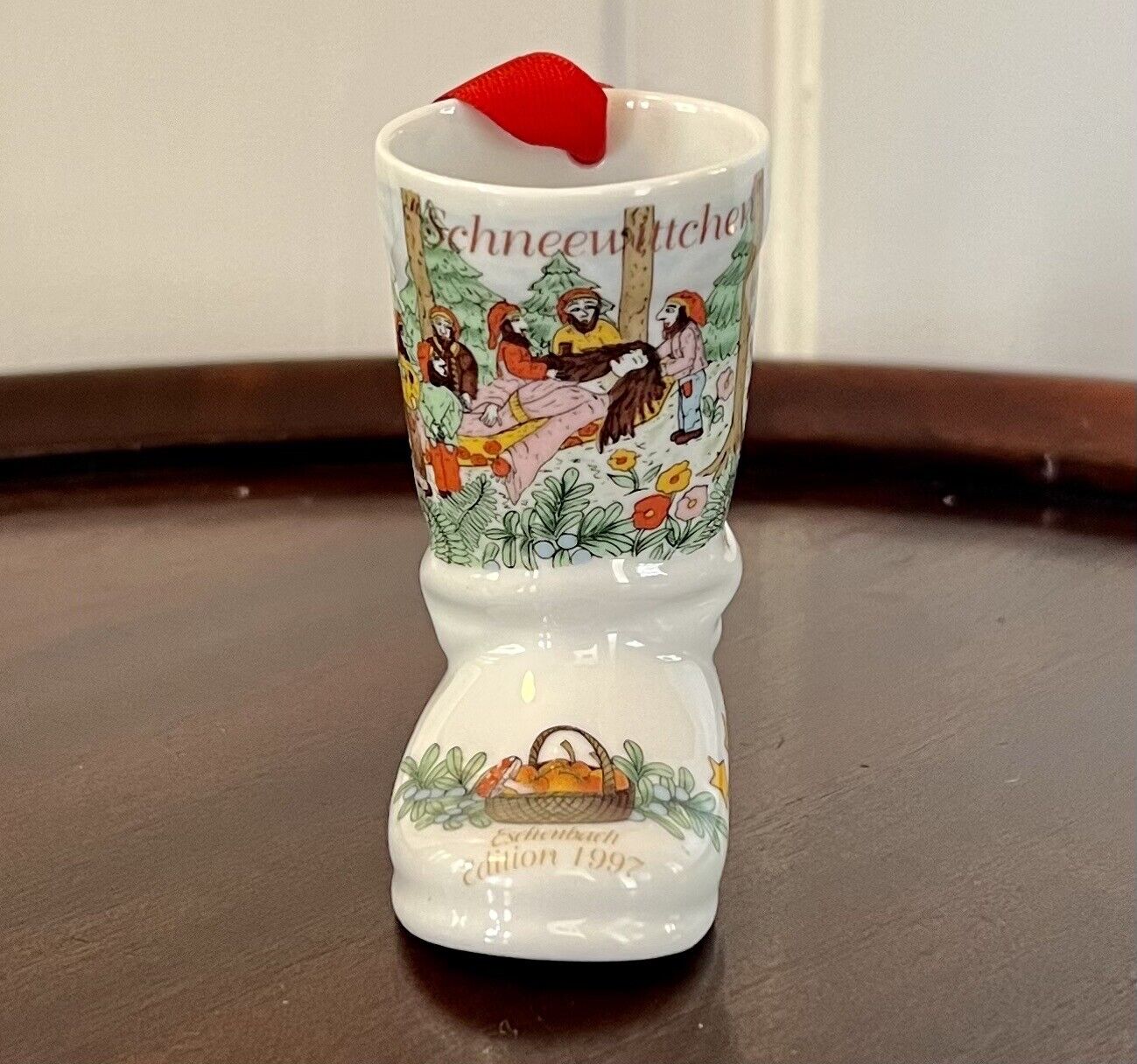 Eschenbach Boot 1997 Schneewittchen Snow White Porcelain Christmas Ornament 3”