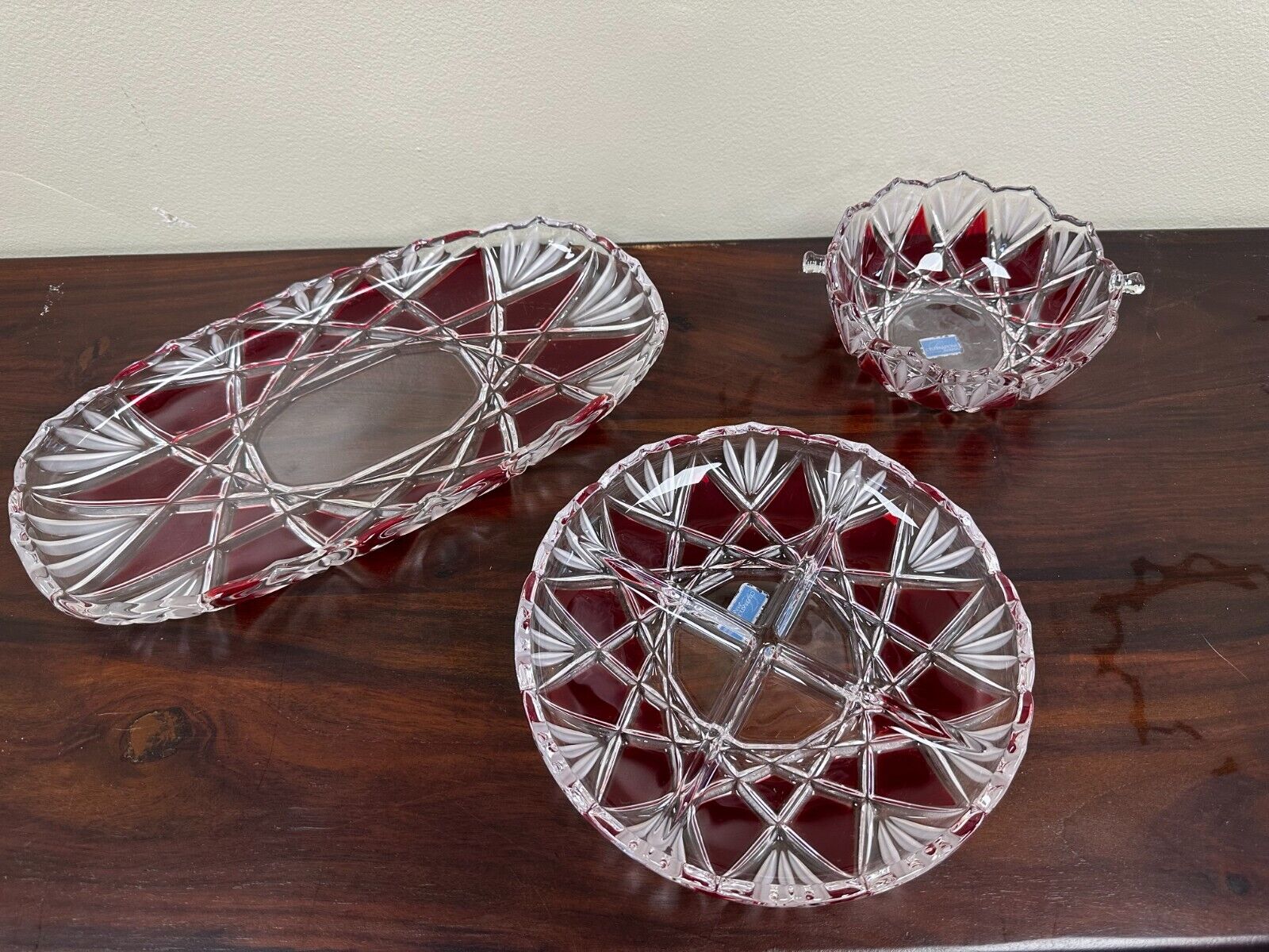 Celebrations By Mikasa Red Holiday 3 Piece Set Candy Dish Cookie Platters