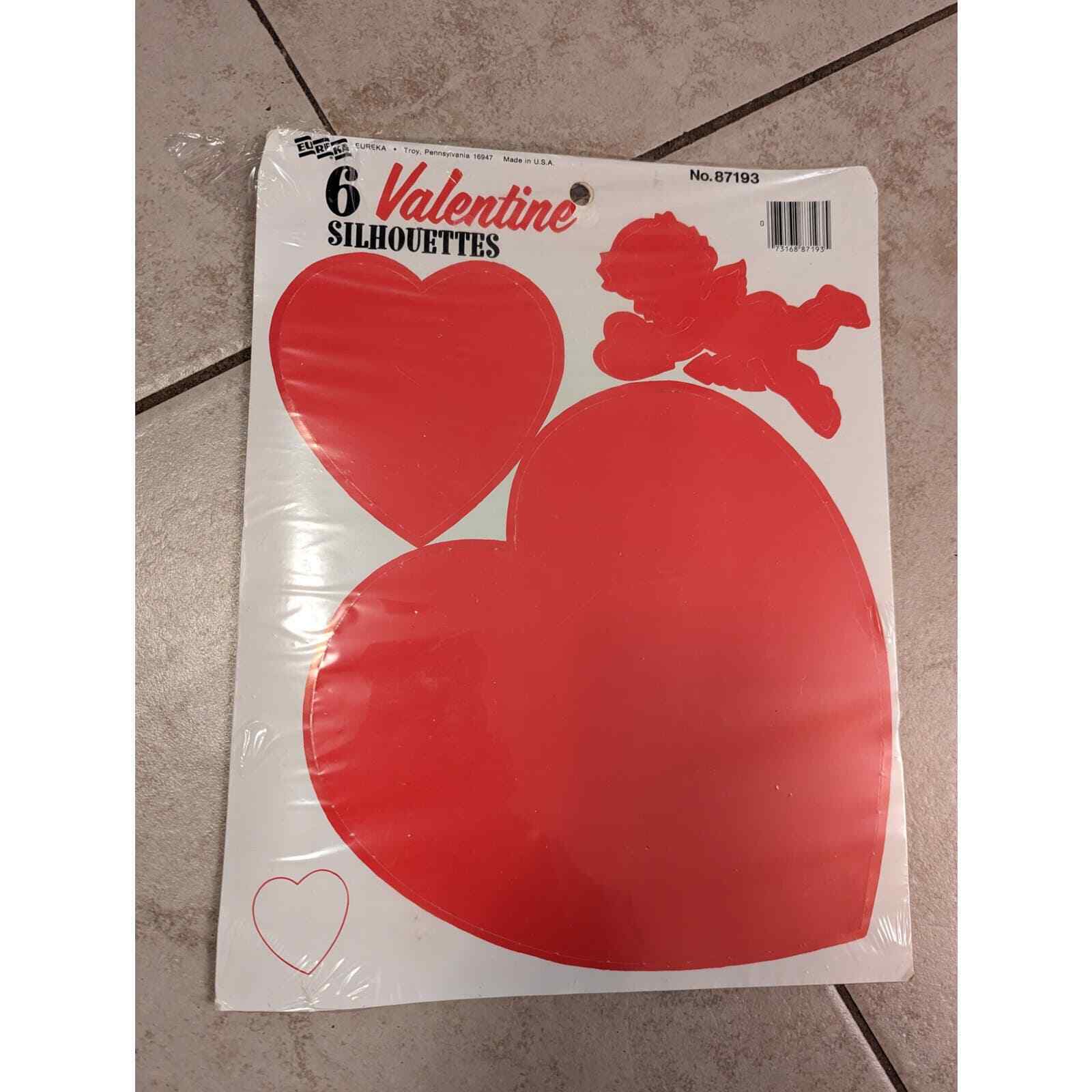 Vintage Eureka 6 Valentine Silhouettes Decorations Diecut  Cupid Hearts 