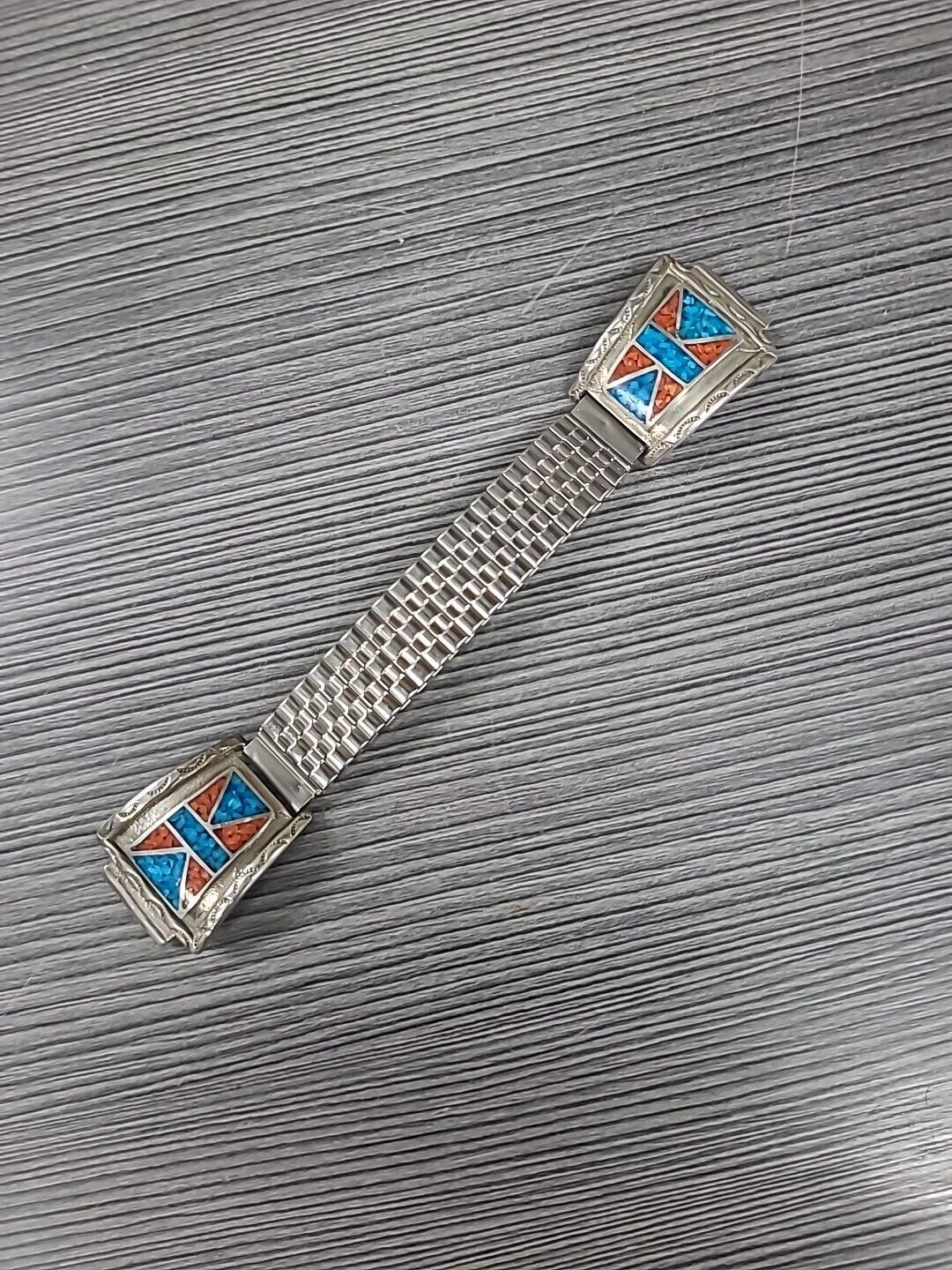Vintage Sterling Silver Navajo Southwestern Crushed Turquoise Inlay Watch Tips