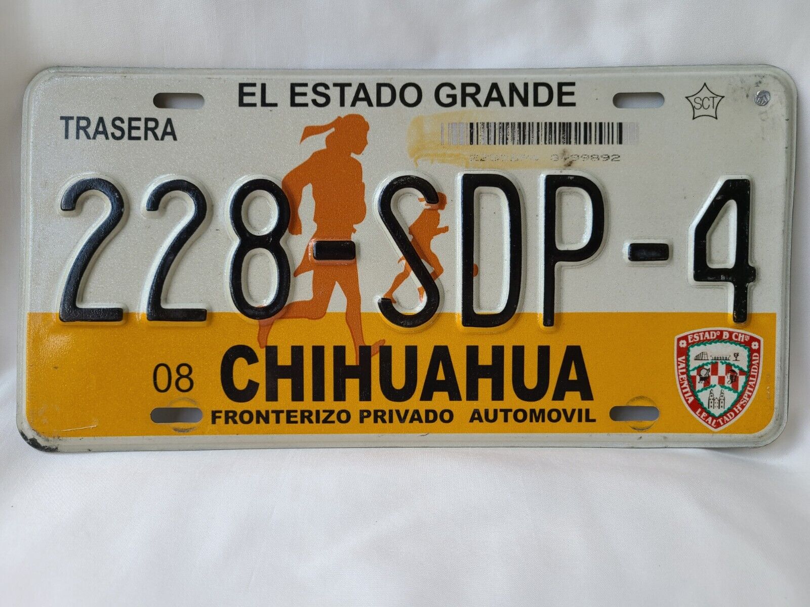 Vintage 2008 Mexico Chihuahua El Estado Grande License Plate 8223