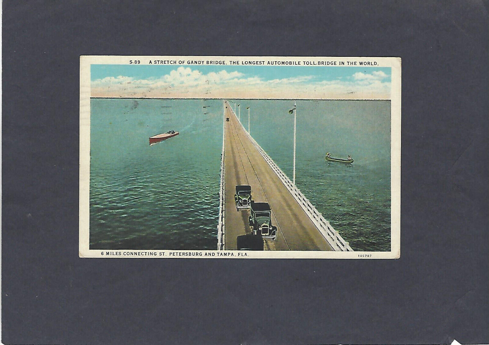 1941 VINTAGE GANDY TOLL BRIDGE BETWEEN ST.PETERSBURG-TAMPA ,FL PICTURE POSTCARD